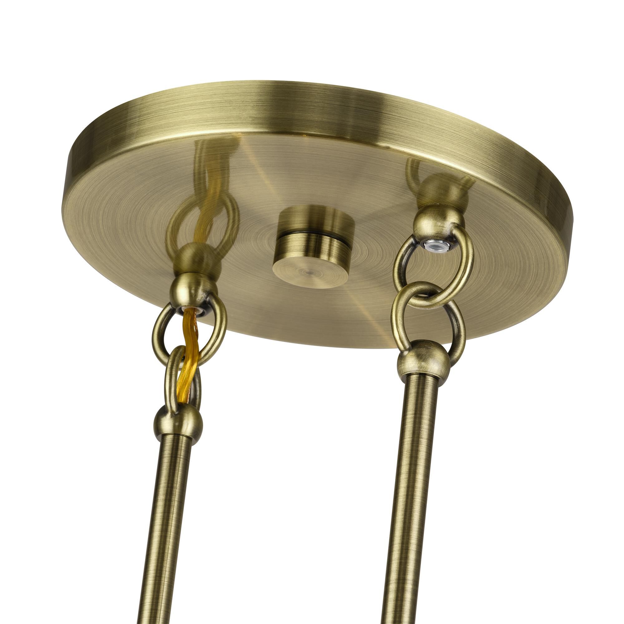 Shown in Antique Brass finish and Hand Crafted Oatmeal Color Fabric with White Color Inside shade