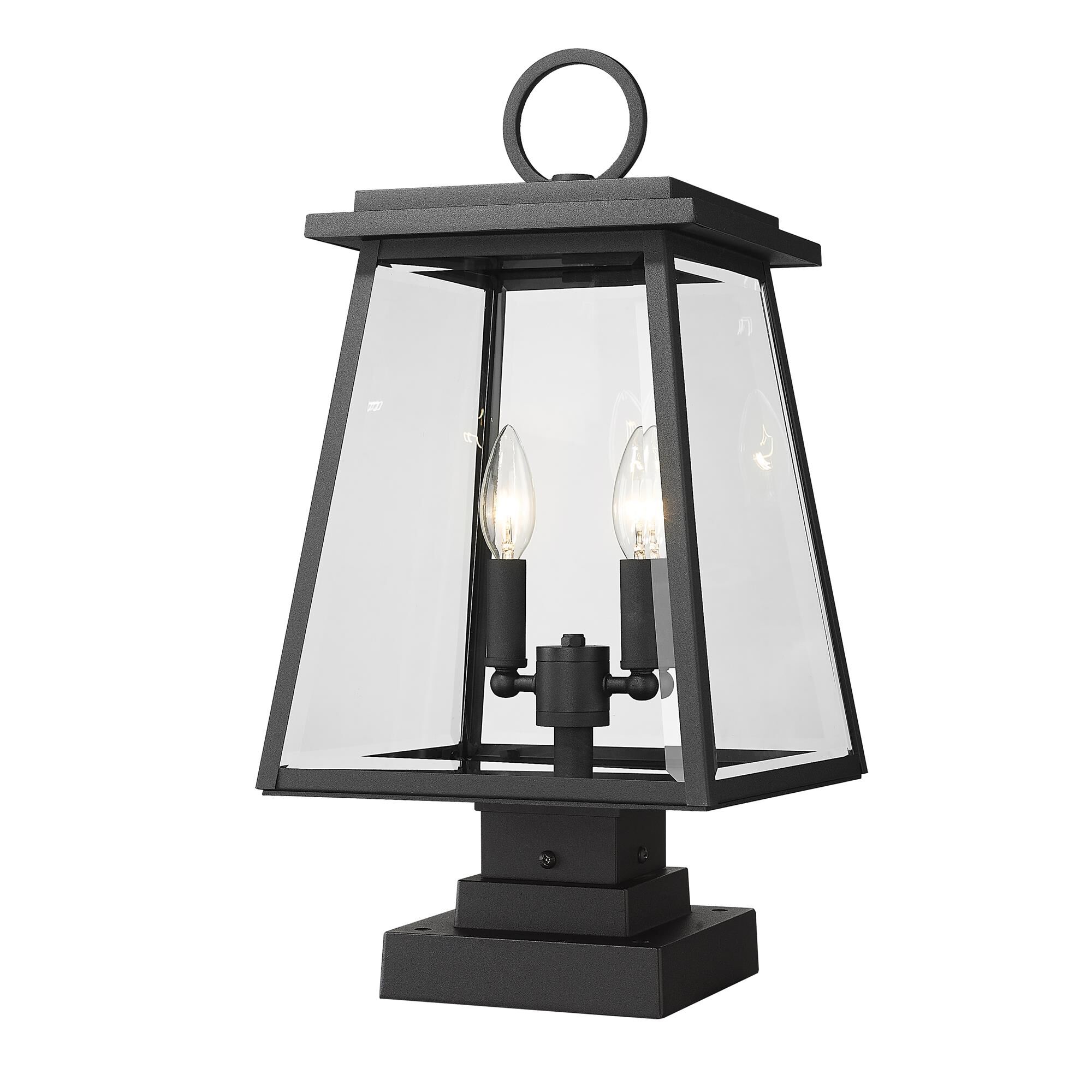 Shown in Black finish and Clear Beveled glass
