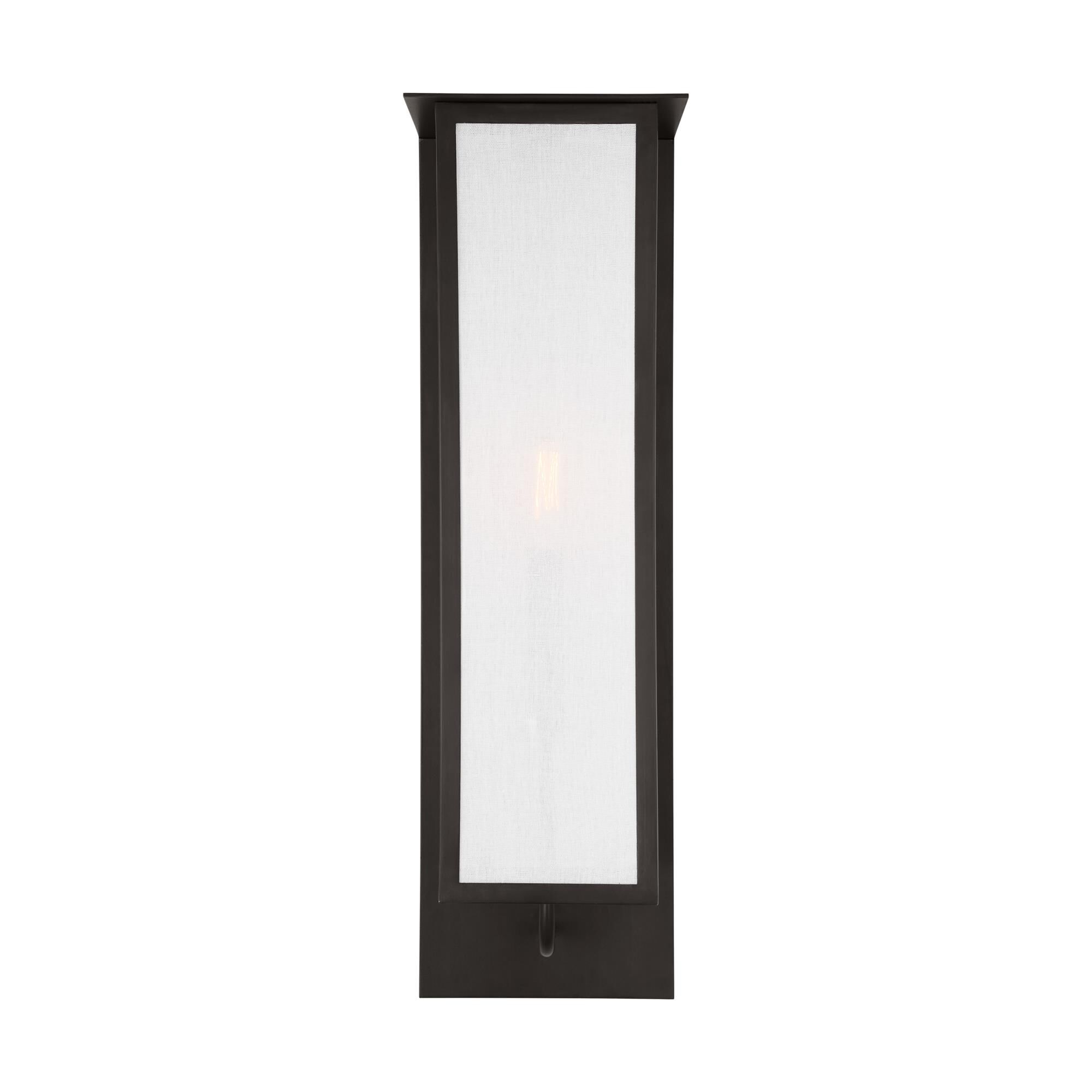 Shown in Aged Iron finish and White Linen Fabric s shade