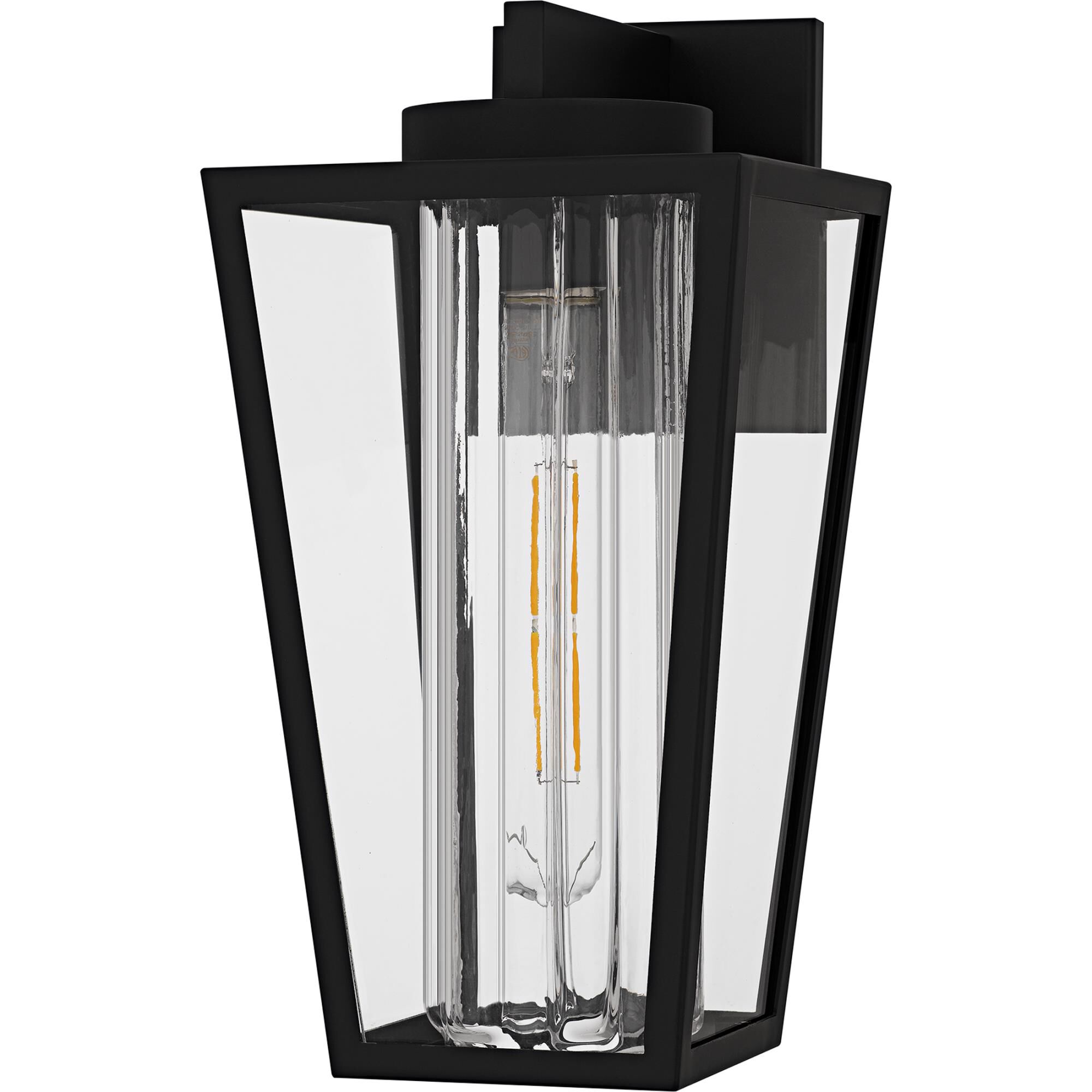 Shown in Matte Black finish and Clear Glass With Ribbed Interior, Clear Tempered Glass Panel shade