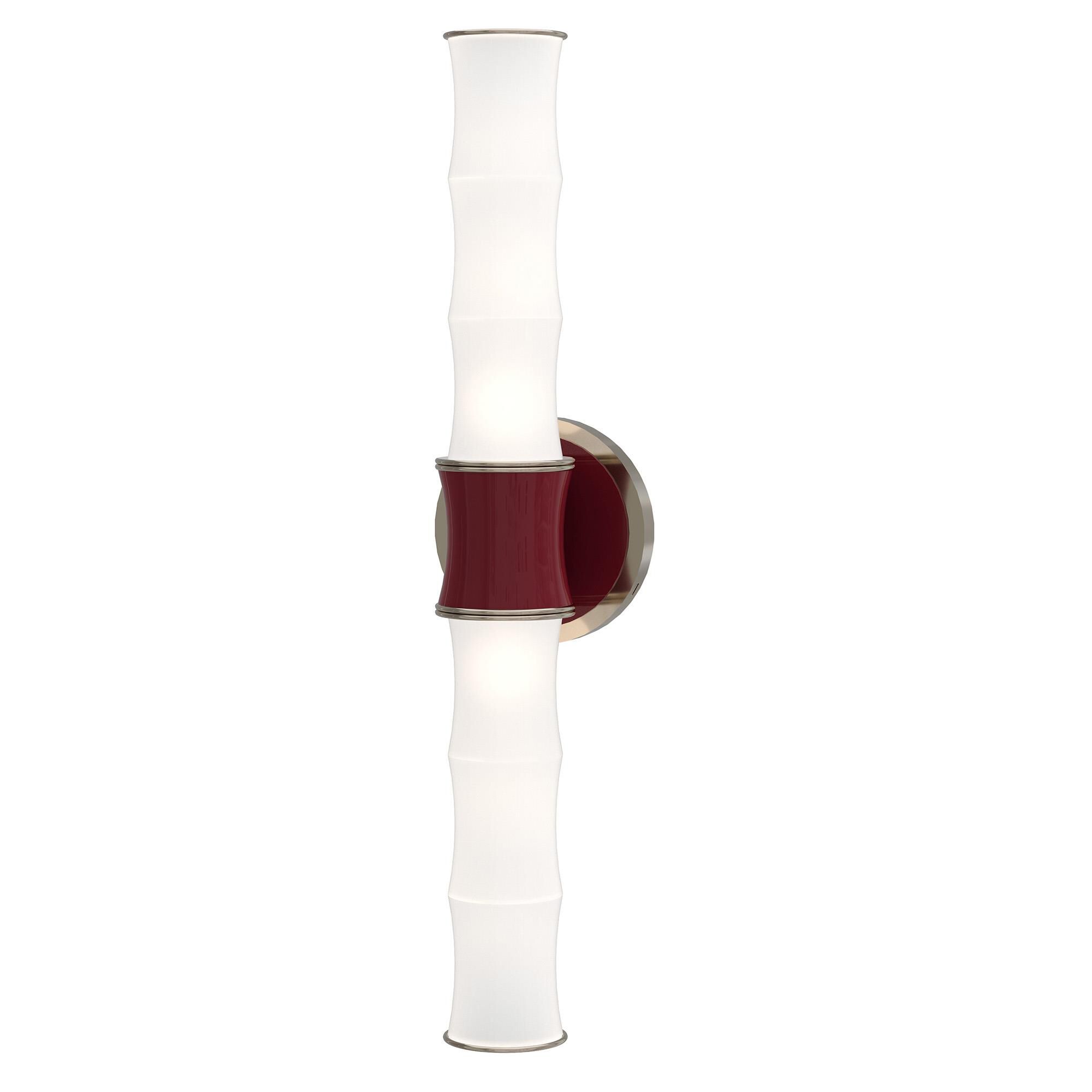 Shown in Sugar Plum finish and White Frosted glass and Polished Nickel accent