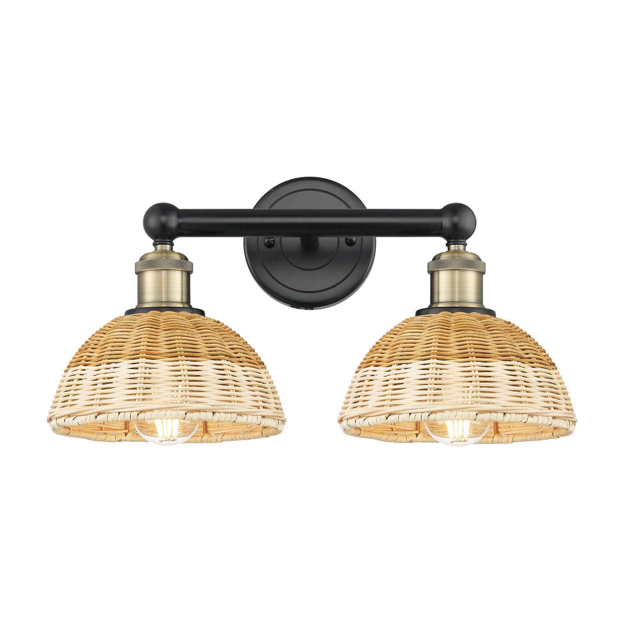Shown in Black Antique Brass finish and Natural shade