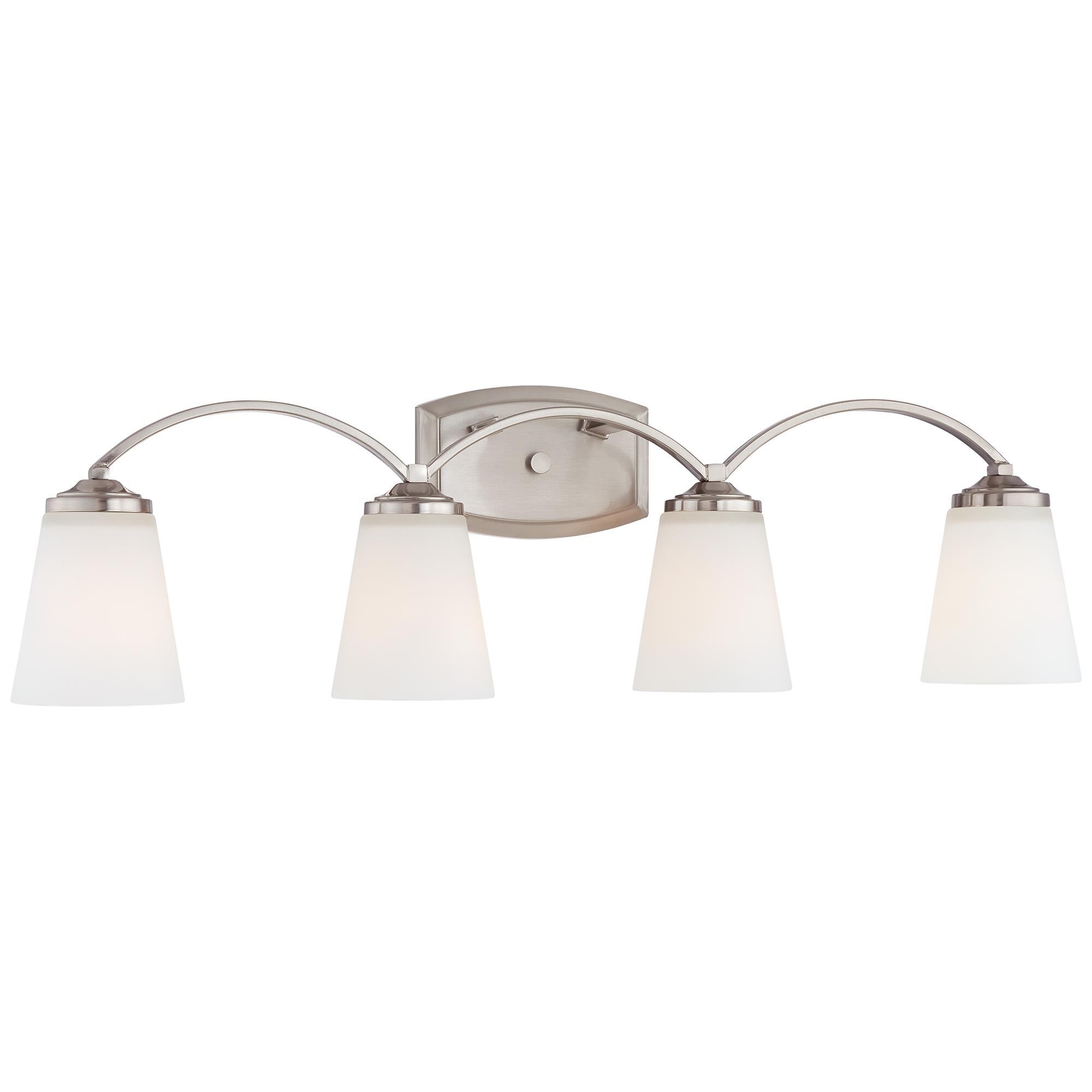 Shown in Brushed Nickel finish and Etched White glass