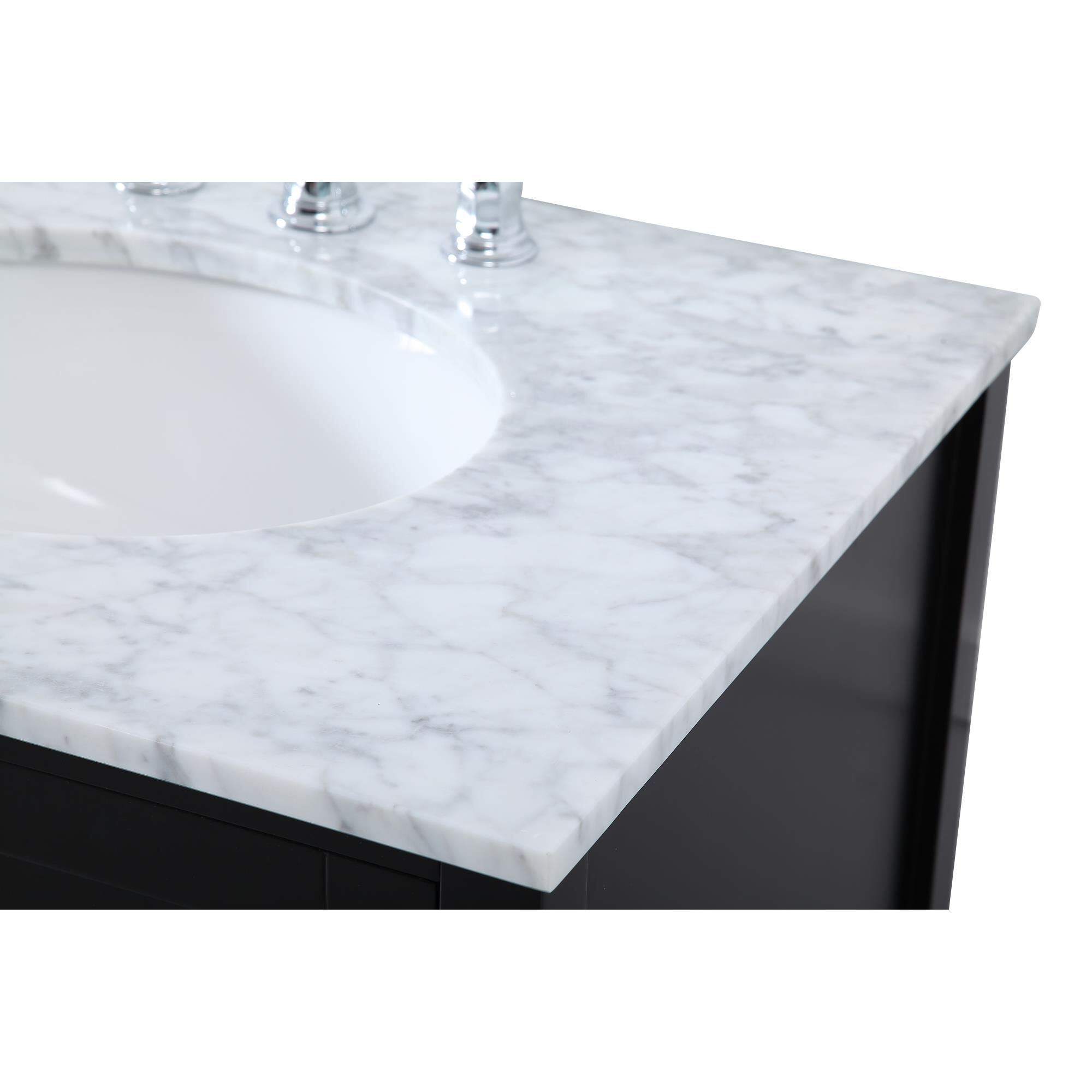 Shown in Black And Brushed Nickel With Carrara White Marble finish