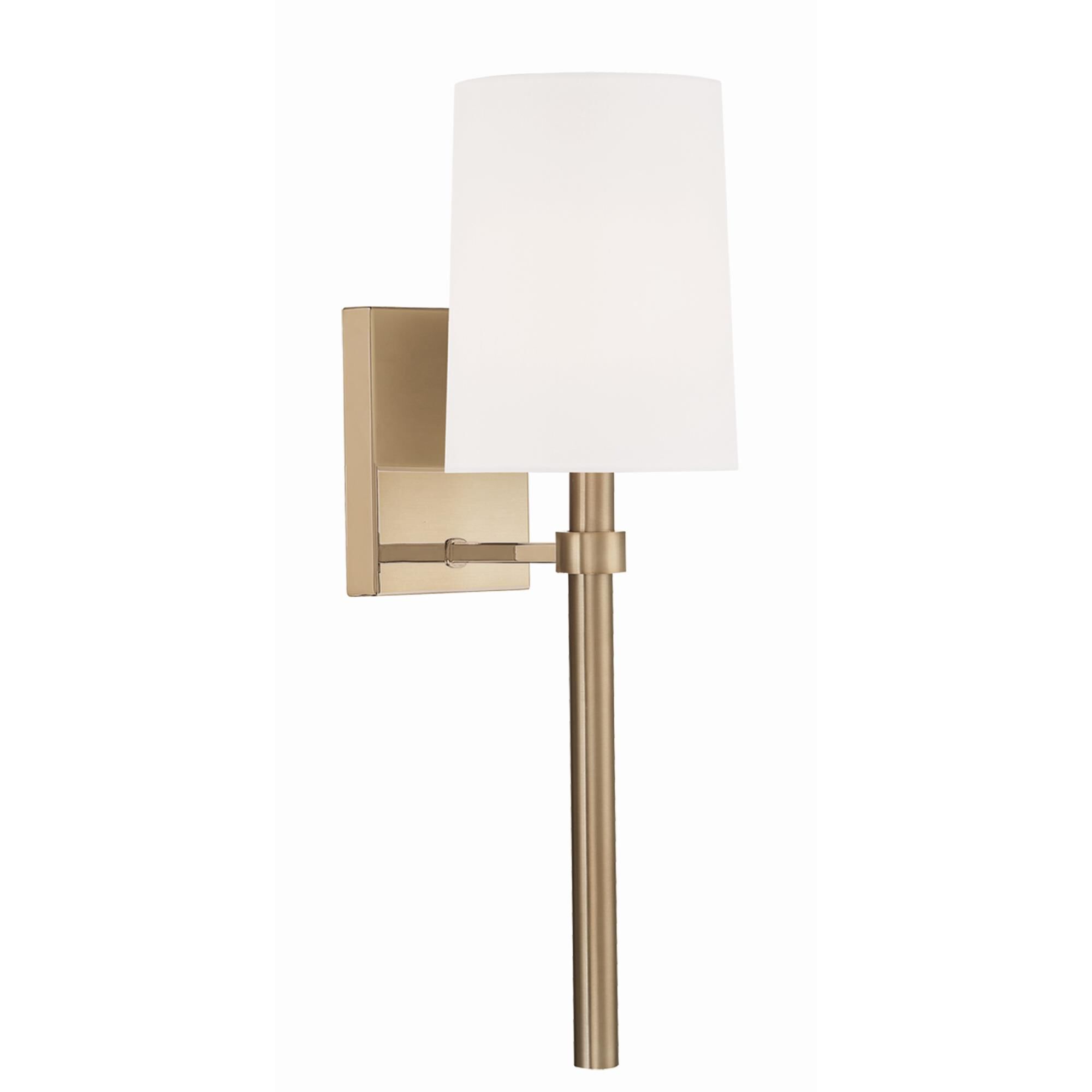 Shown in Aged Brass finish and White Silk shade