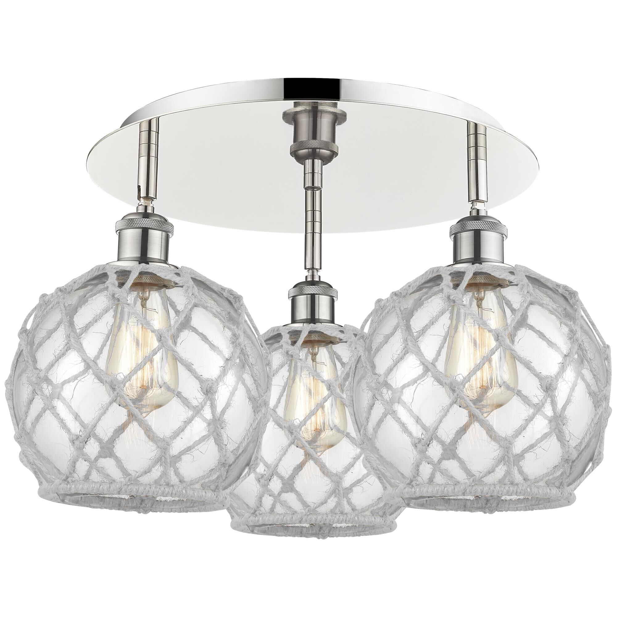 Shown in Polished Nickel finish and Clear with White Rope glass
