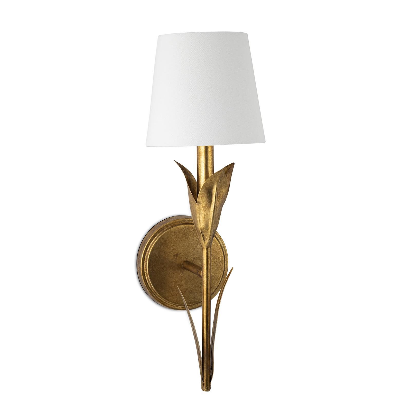 Shown in Antique Gold finish and Linen shade