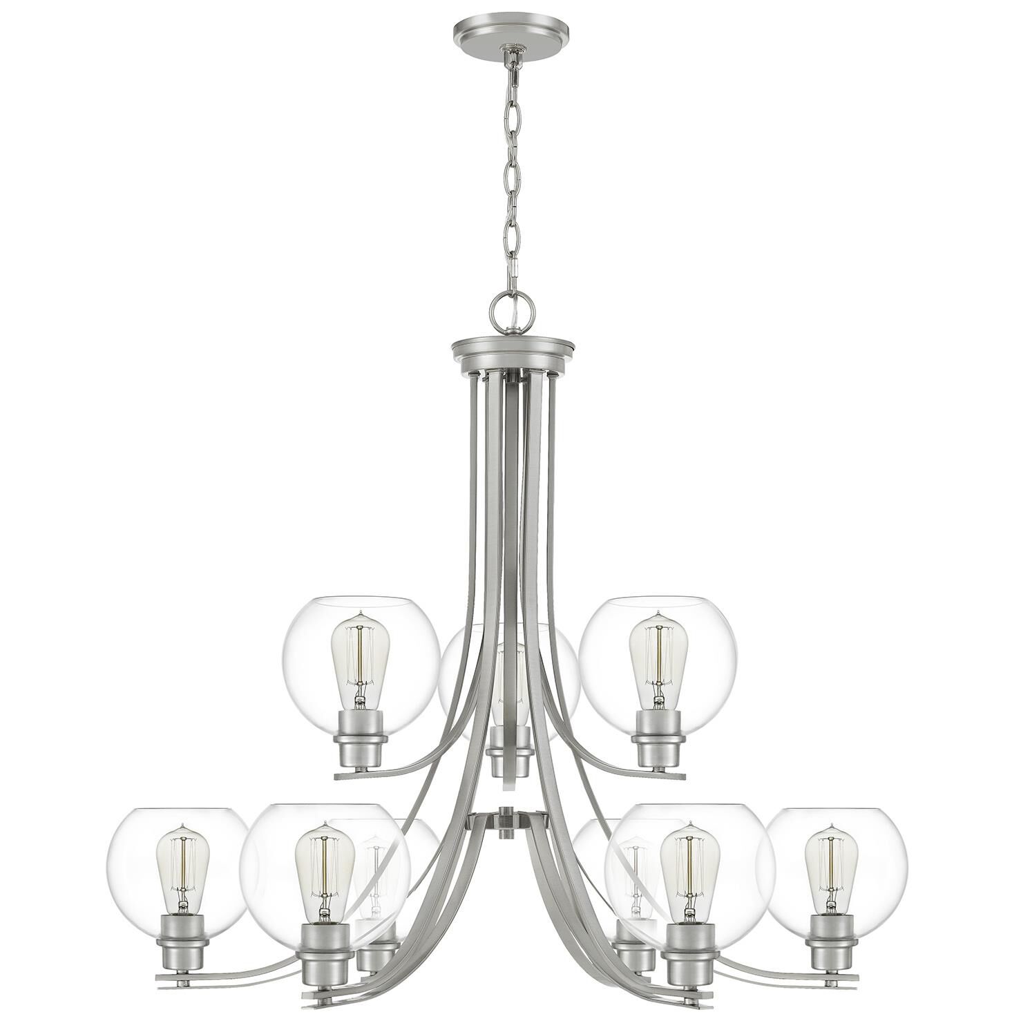 Shown in Brushed Nickel finish and Clear Glass shade