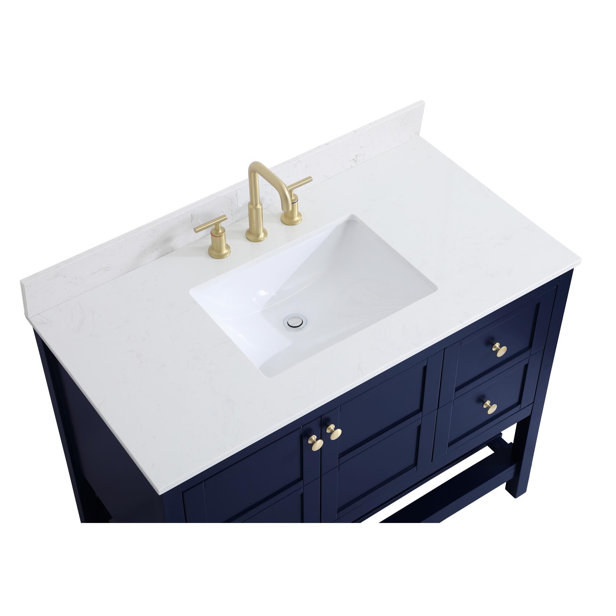 Shown in Blue And Gold With Calacatta Quartz finish