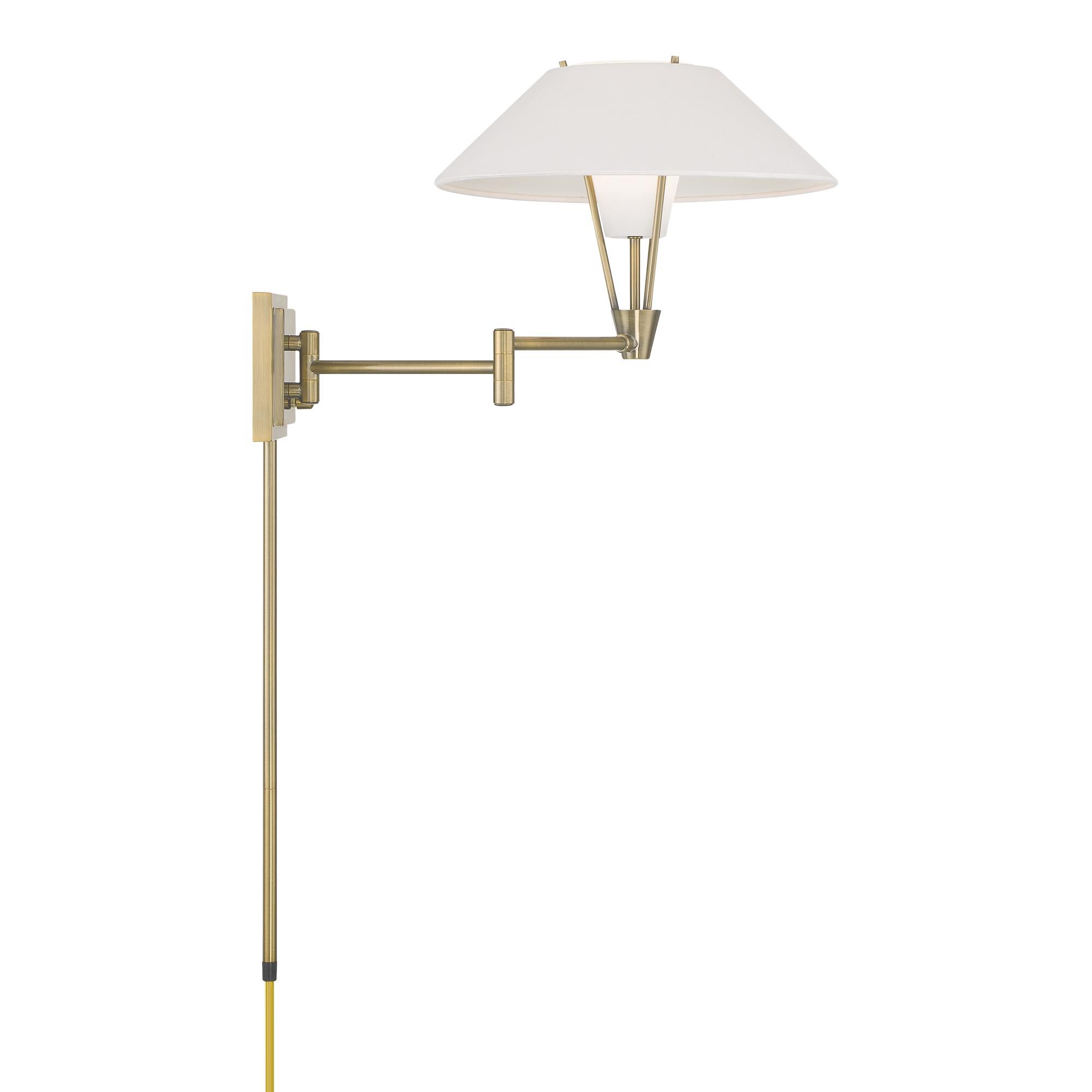 Shown in Antique Brass finish and White Fabric Shade And Frosted  Diffuser glass