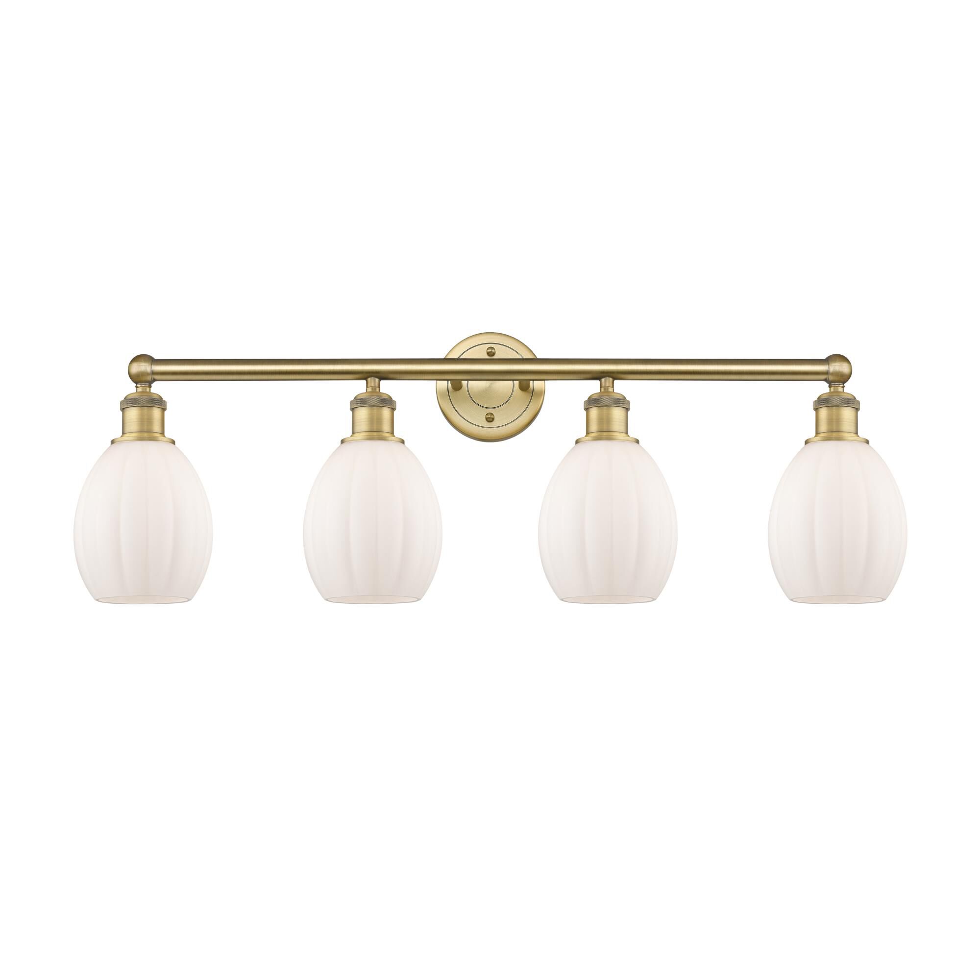 Shown in Brushed Brass finish and Matte White glass