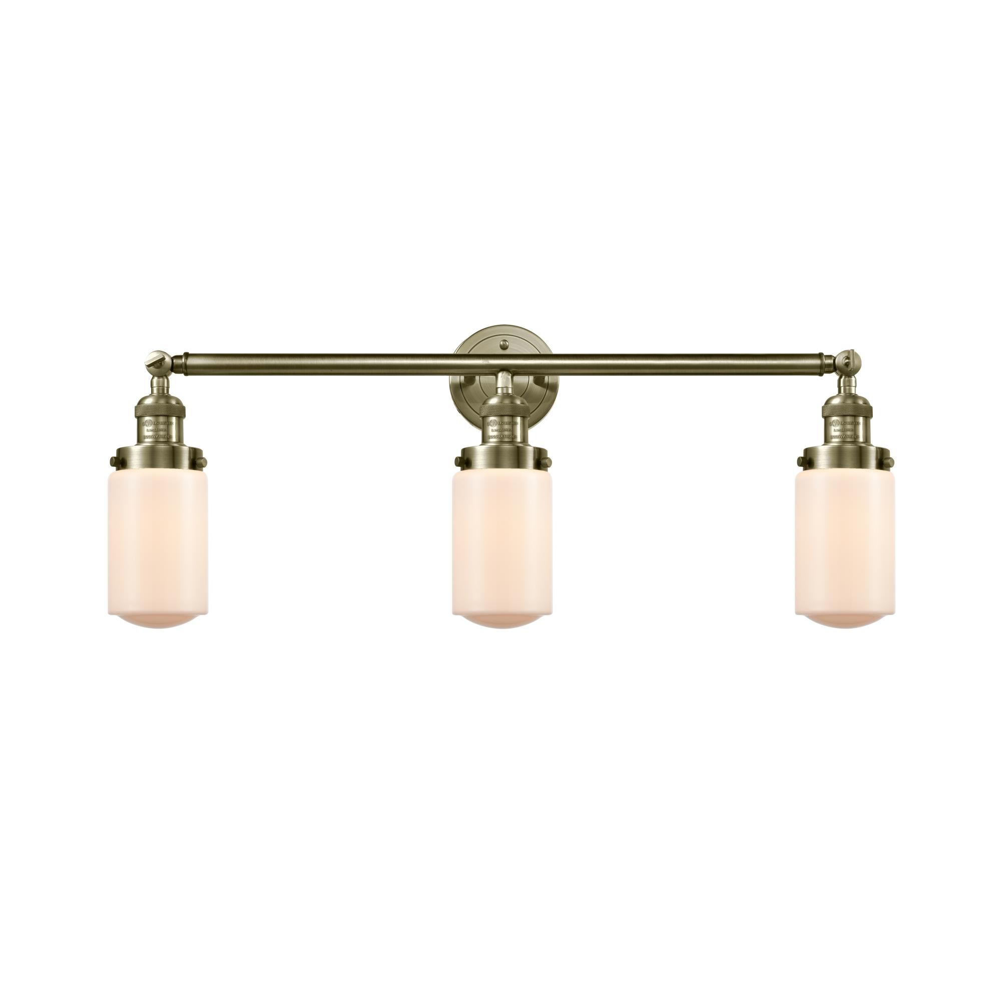 Shown in Antique Brass finish and Matte White Cased Dover glass