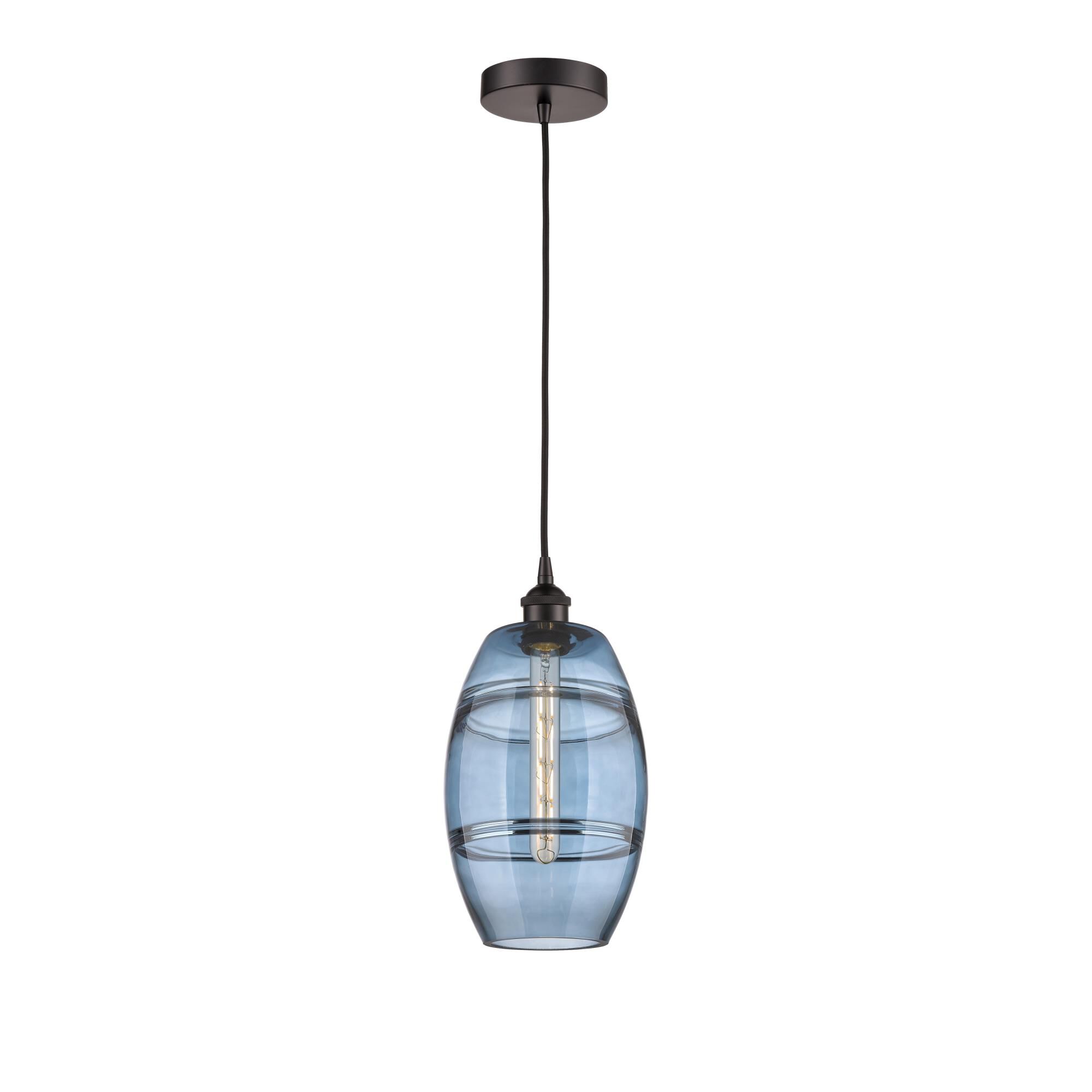 Shown in Oil Rubbed Bronze finish and Princess Blue glass