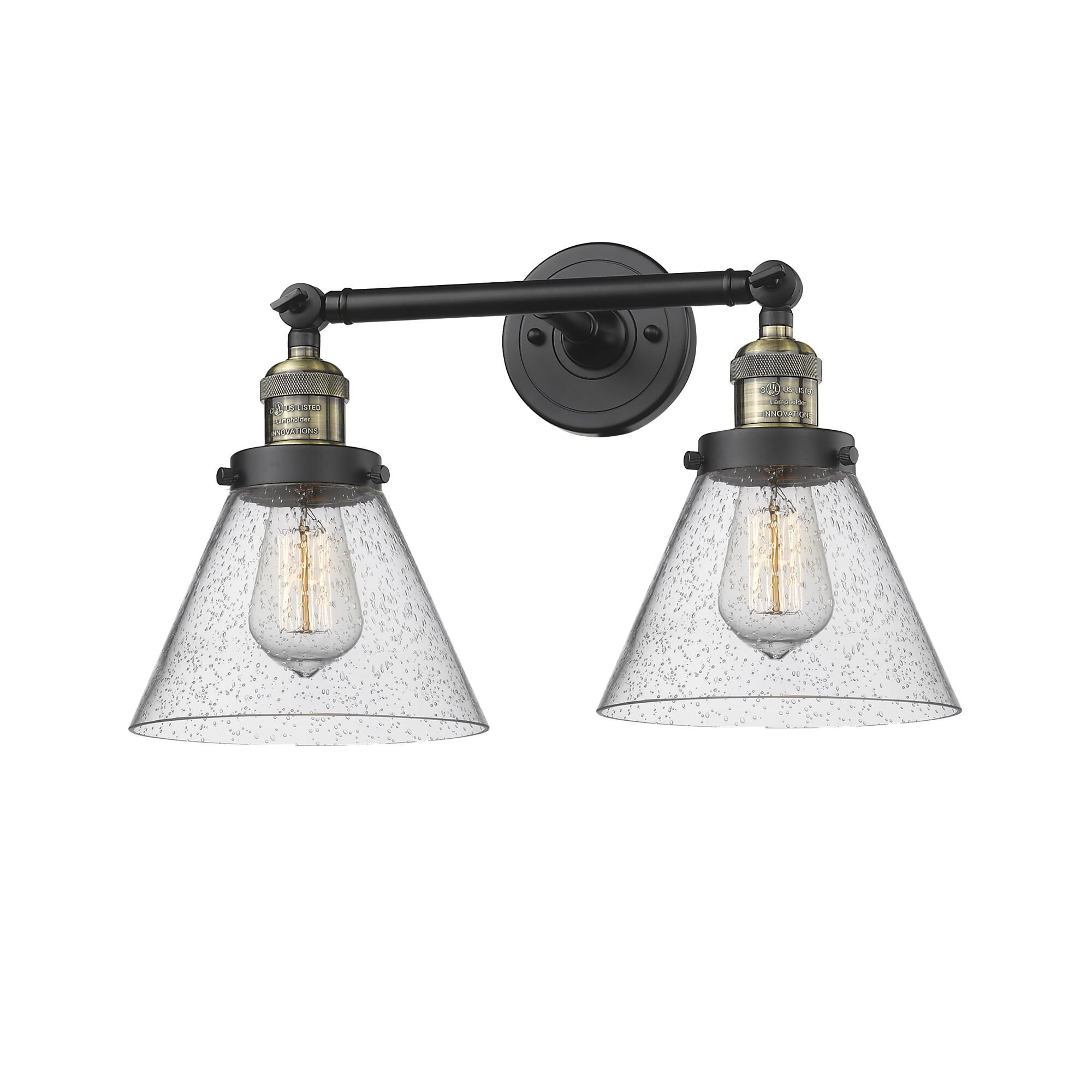 Shown in Black Antique Brass finish and Seedy glass