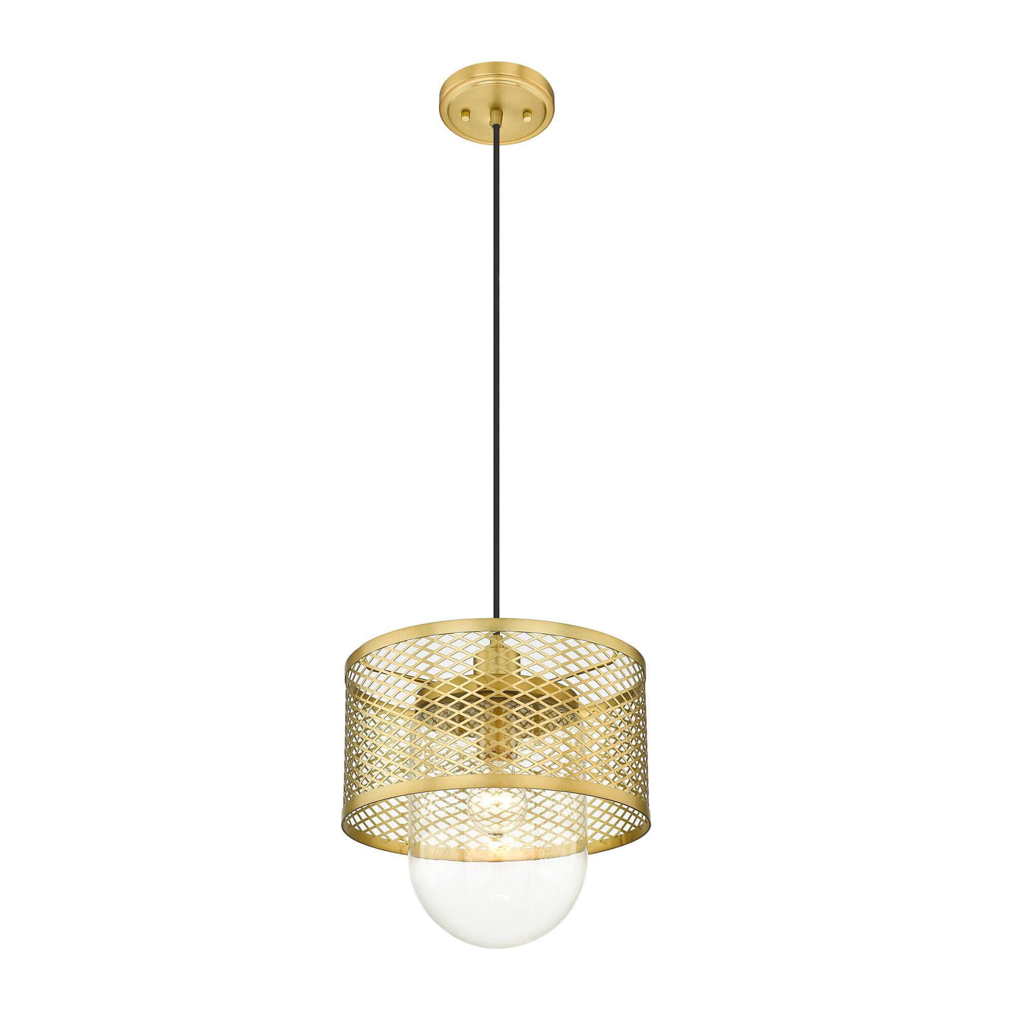 Shown in Rubbed Brass finish and Clear glass