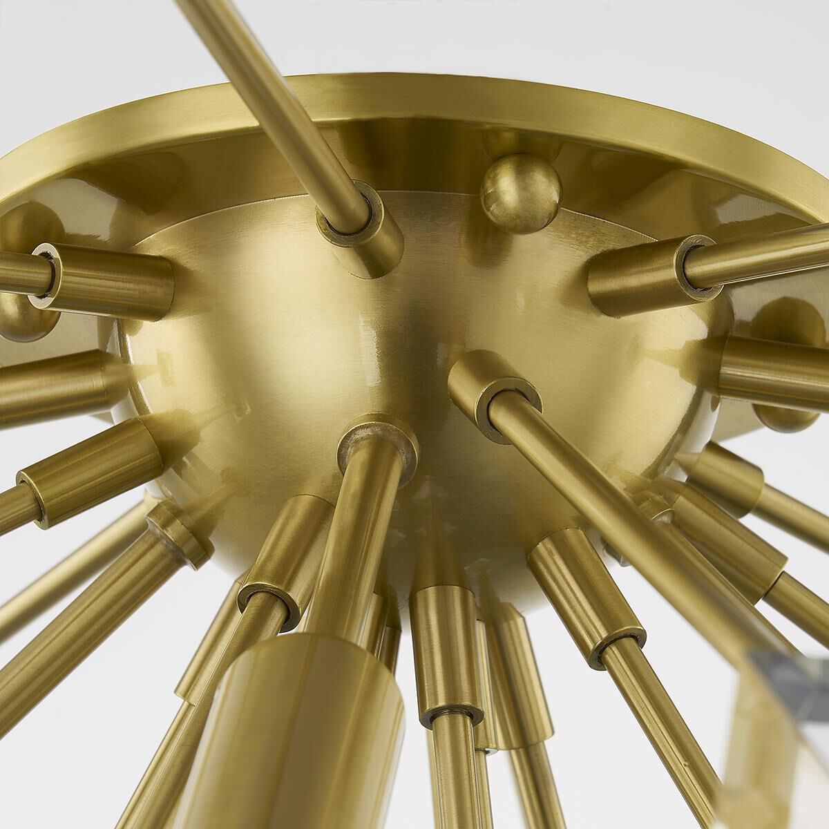 Shown in Aged Brass finish and Iridescent Crystal glass