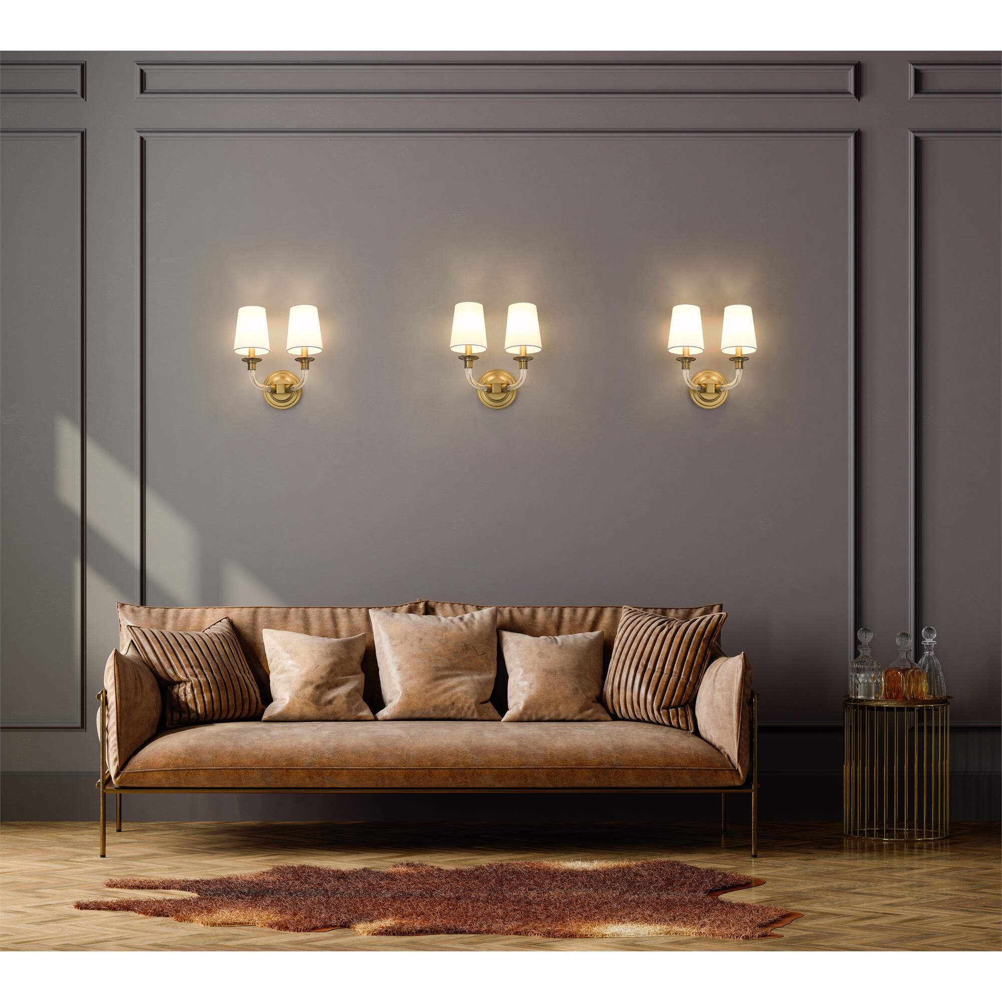Shown in Rubbed Brass finish and White glass and White shade