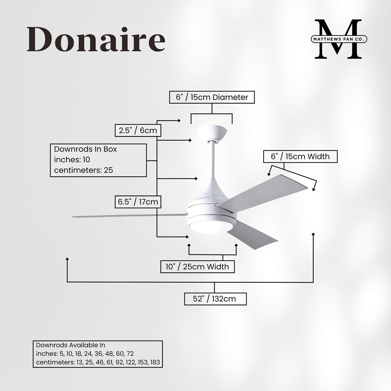 Donaire Outdoor Coastal Wet Rated 52 Inch Ceiling Fan with Light Kit by Matthews Fan Company