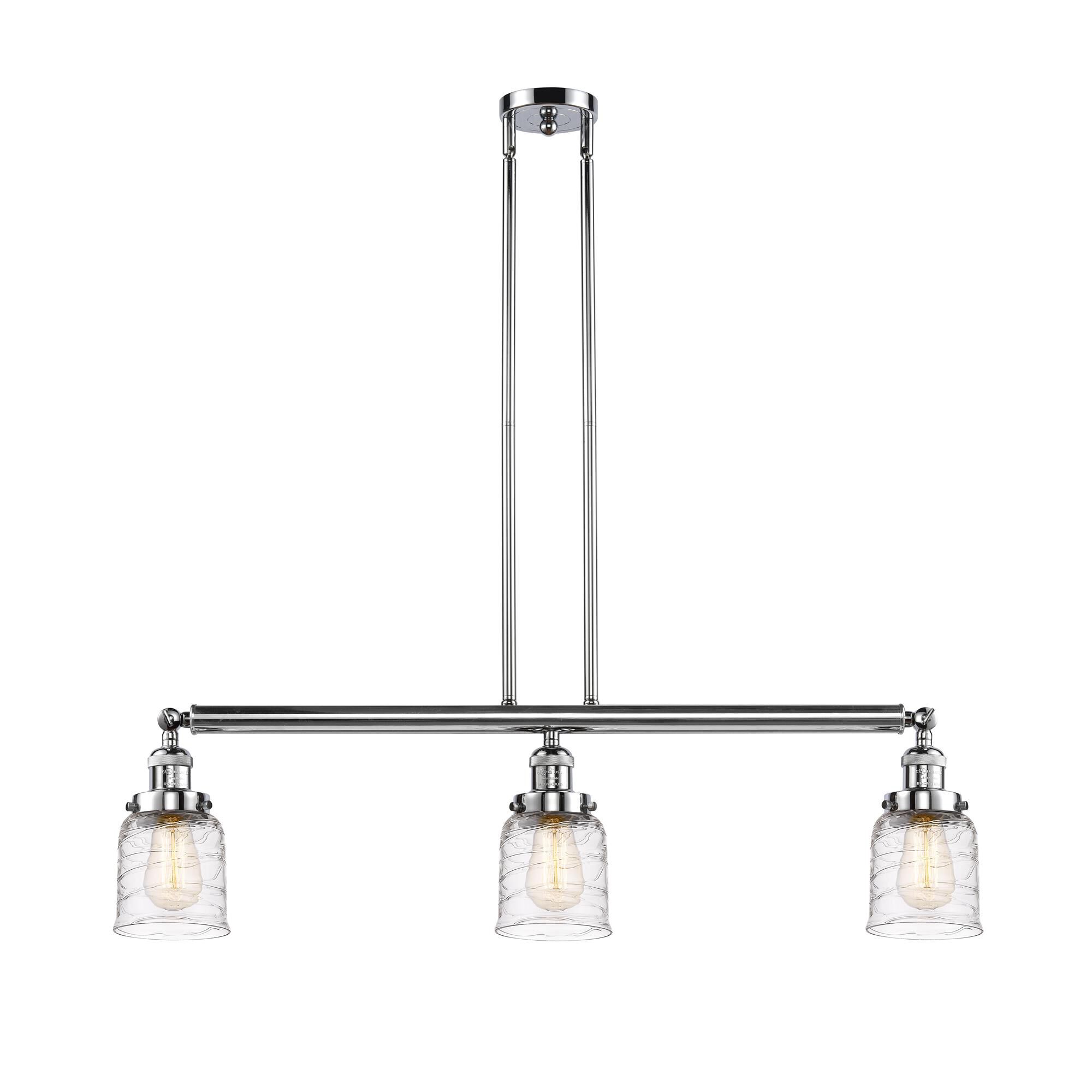 Shown in Polished Chrome finish and Clear Deco Swirl Small Bell glass