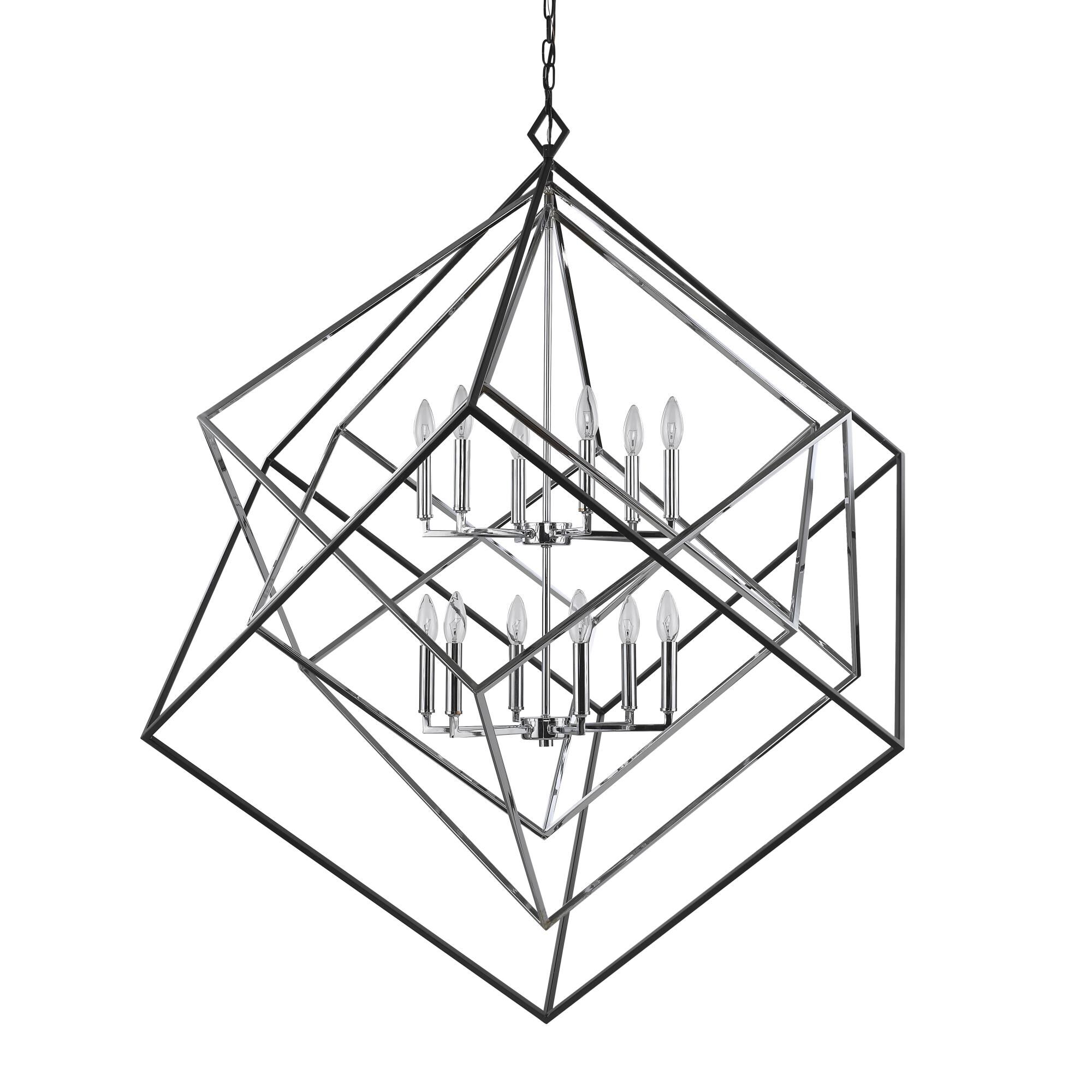 Shown in Chrome + Matte Black finish and --- glass and --- shade