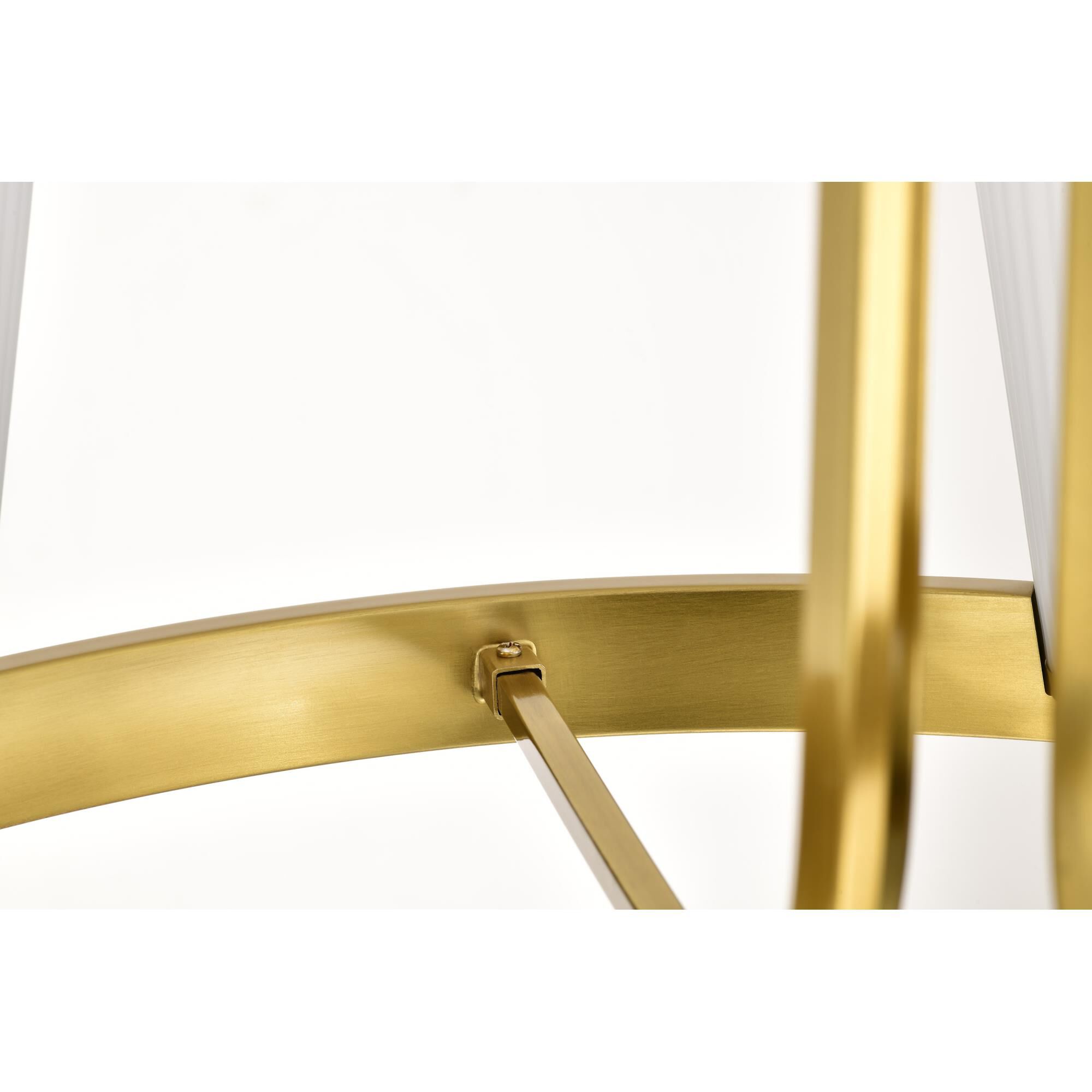 Shown in Burnished Brass finish and Ribbed White glass