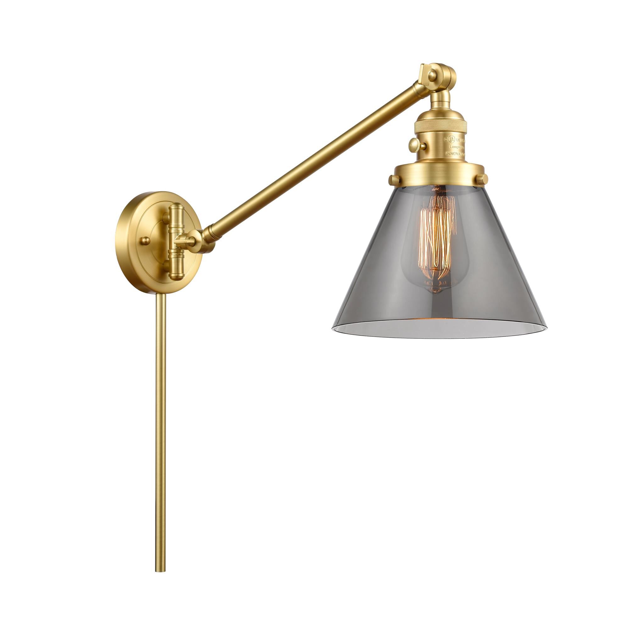 Shown in Satin Gold finish and Plated Smoke Large Cone glass