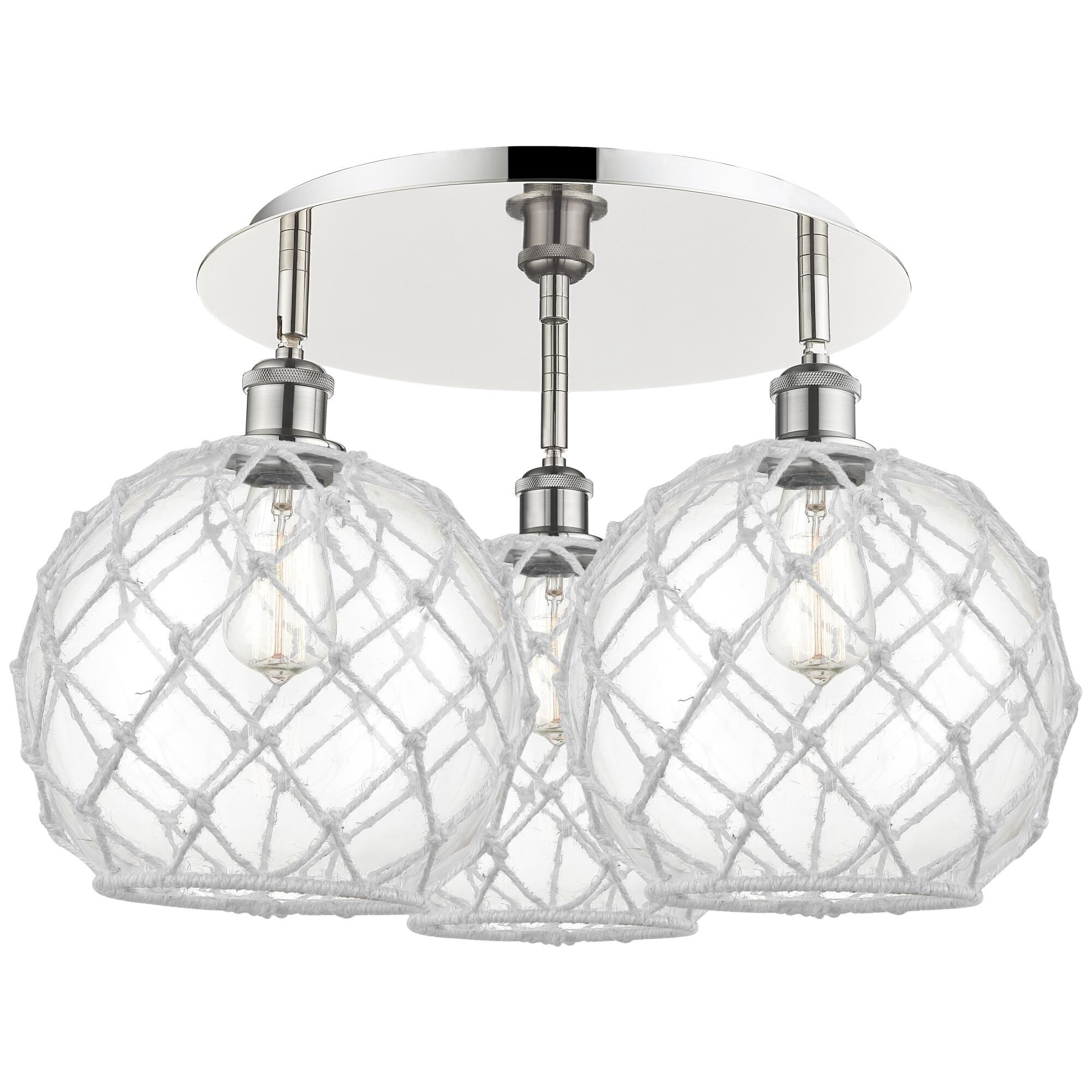 Shown in Polished Nickel finish and Clear with White Rope glass