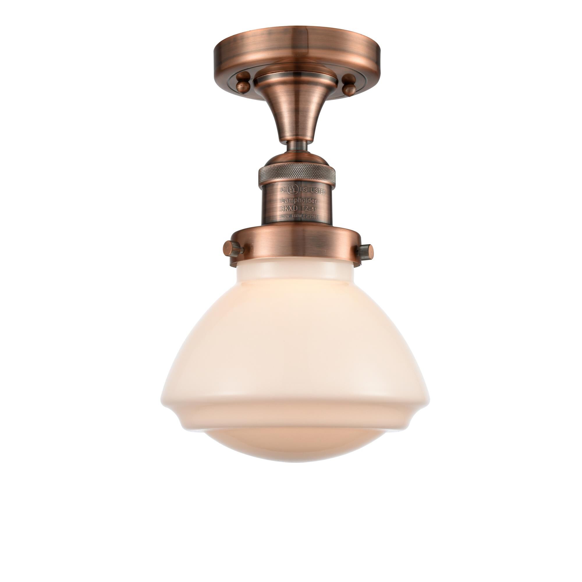 Shown in Antique Copper finish and Bell glass and Glass shade