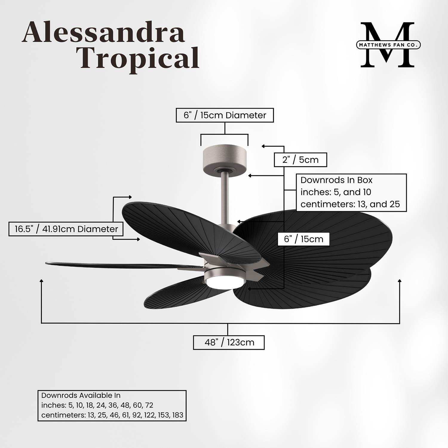 Alessandra Tropical Outdoor Rated 48 Inch Ceiling Fan with Light Kit by Matthews Fan Company