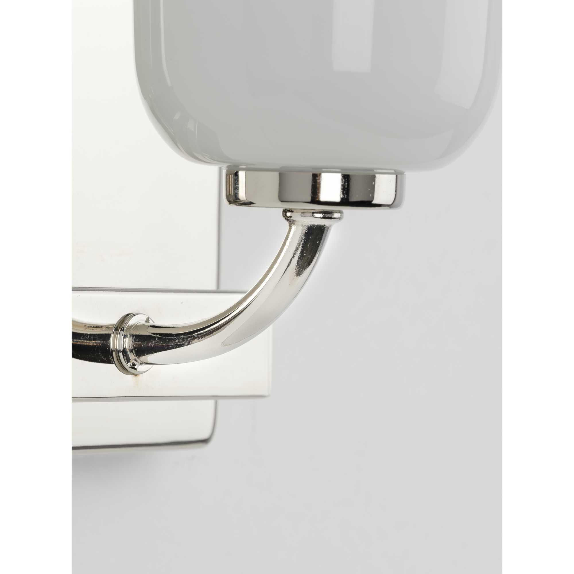 Shown in Polished Nickel finish and White Opal glass