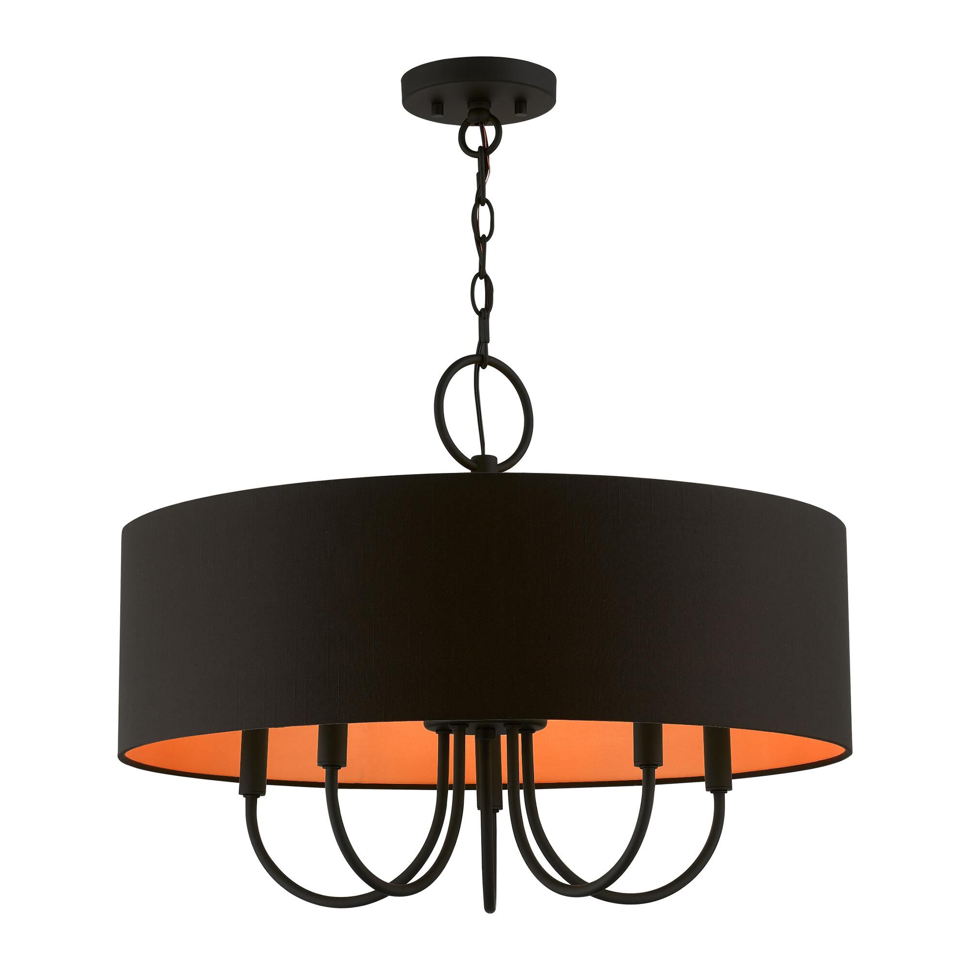 Shown in Black finish and Black Fabric Hardback with Orange Fabric Inside shade