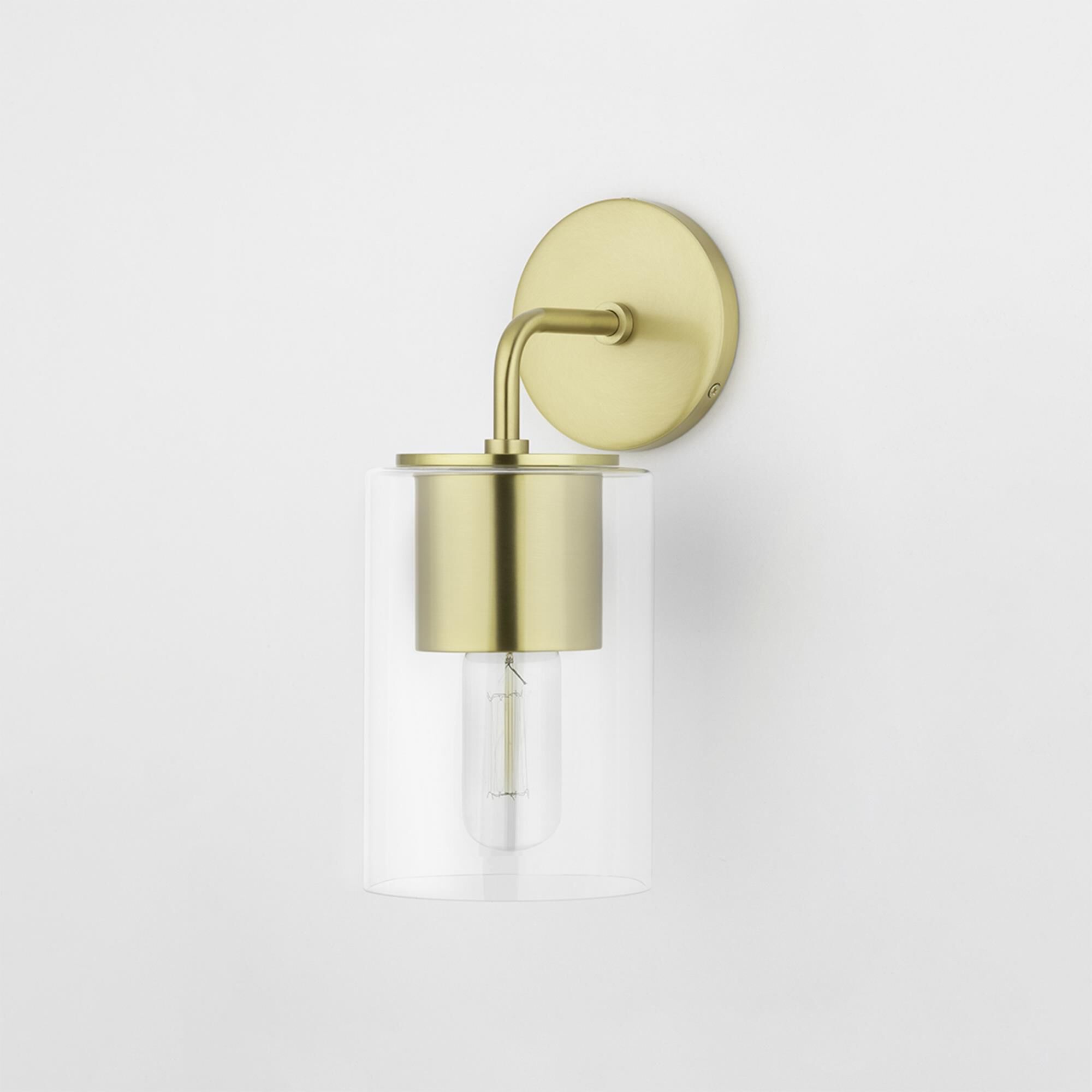 Shown in Aged Brass finish and Clear glass