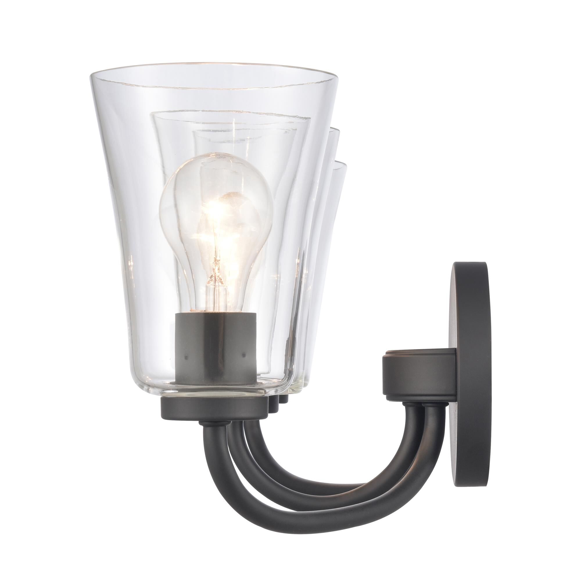 Shown in Matte Black finish and Clear  Bell Shade glass and Clear Glass Bell shade