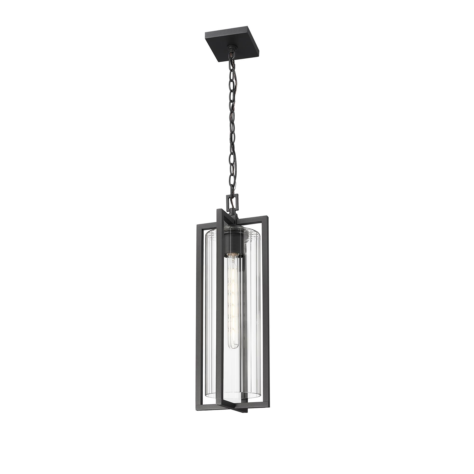 Shown in Black finish and Clear Ribbed glass and Clear Ribbed shade