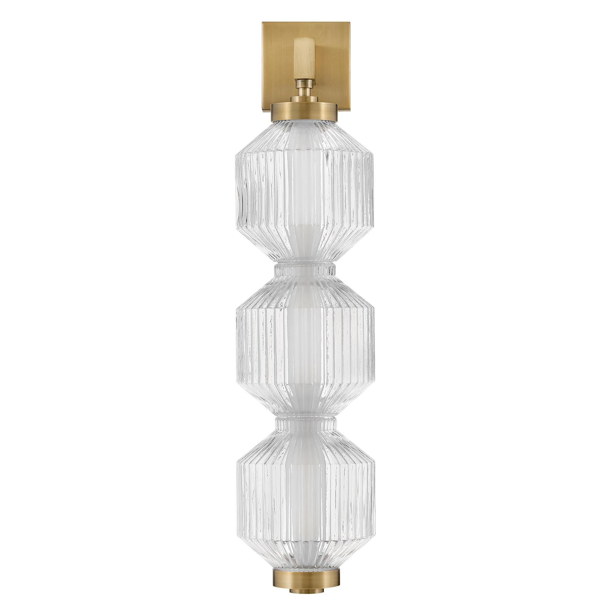 Shown in Lacquered Brass finish and Clear Ribbed glass