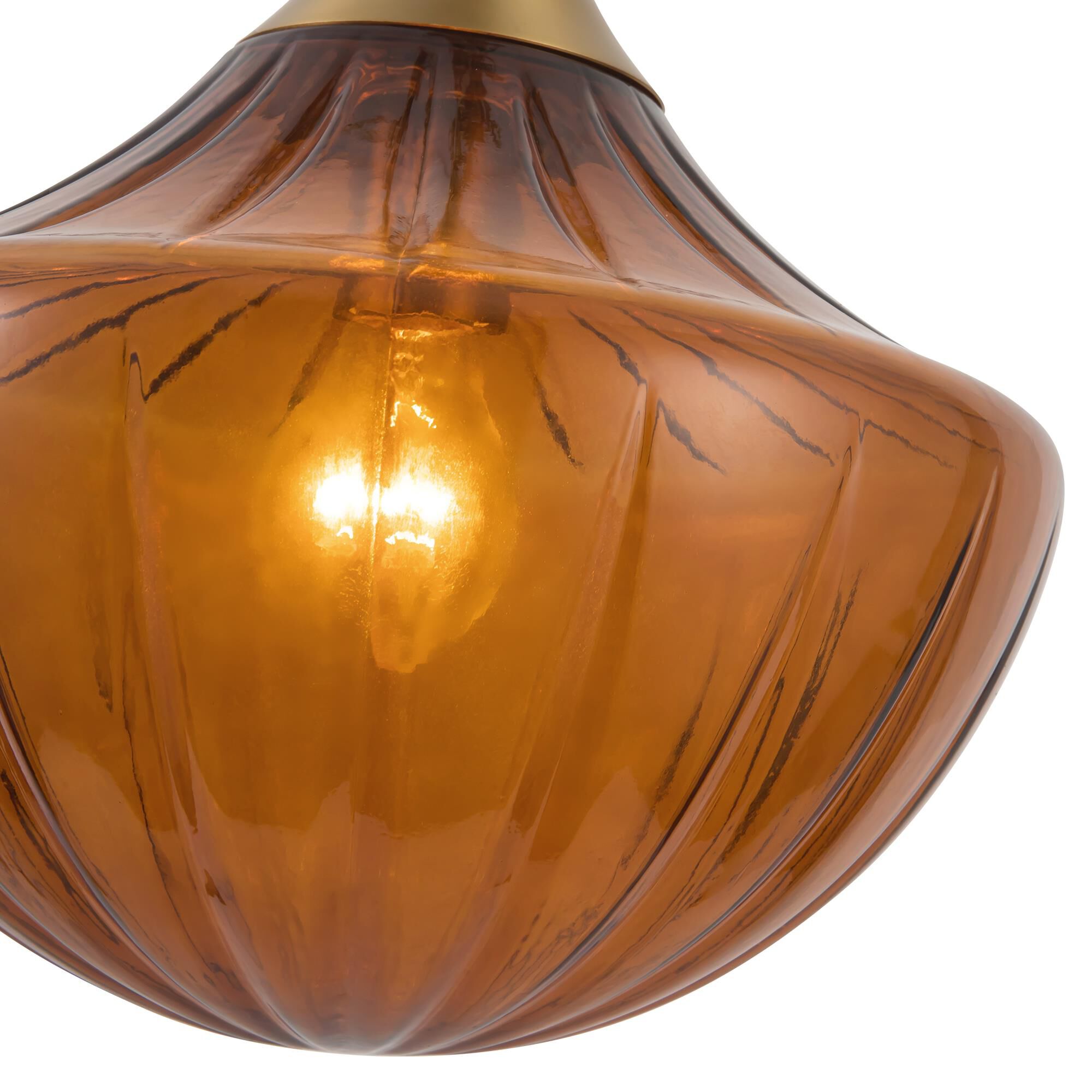 Shown in Brushed Gold finish and Amber Ribbed glass