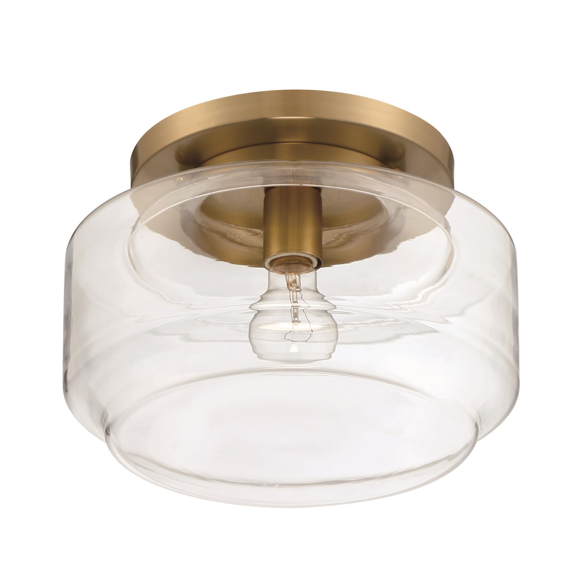 Shown in Satin Brass finish and Clear glass and Glass shade