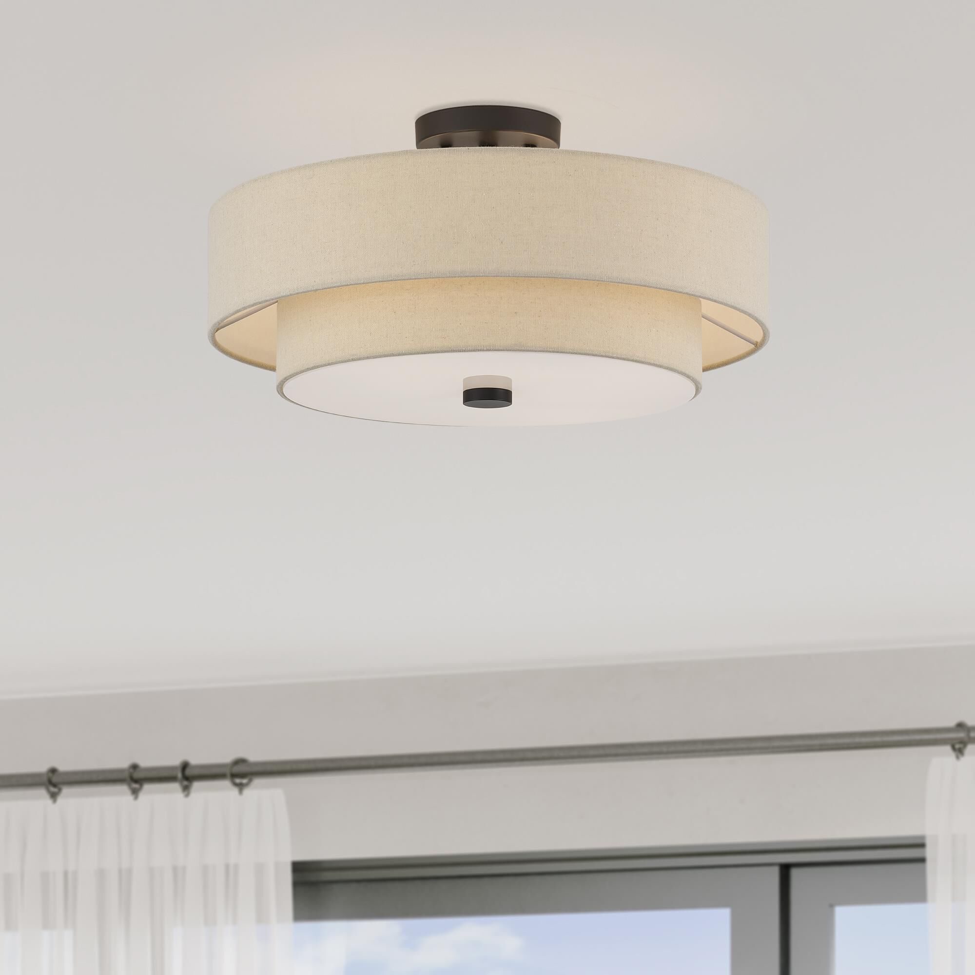 Shown in Bronze finish and Hand Crafted Parchment Color Hardback Fabric shade