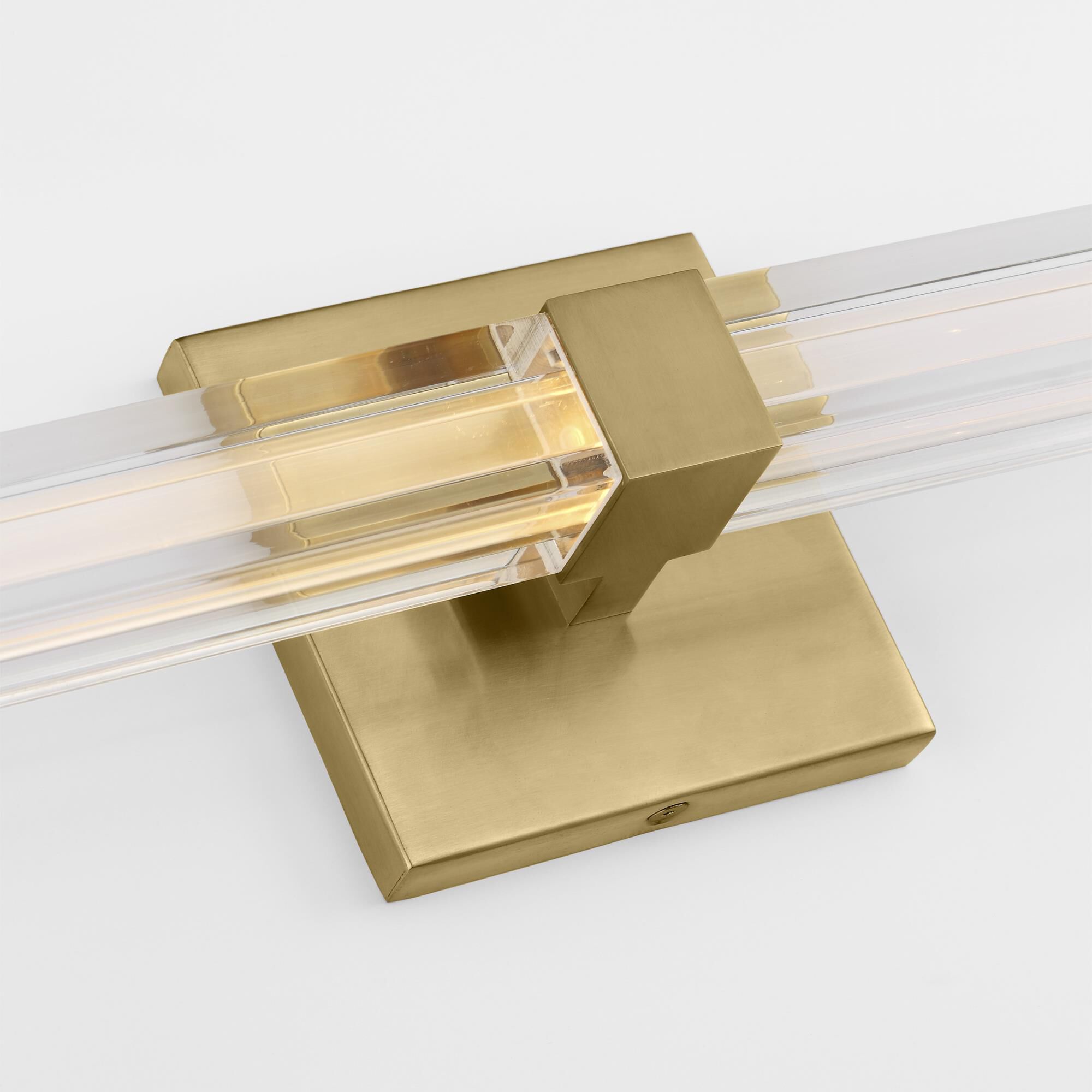 Shown in Hand-Rubbed Antique Brass finish and Clear Acrylic glass