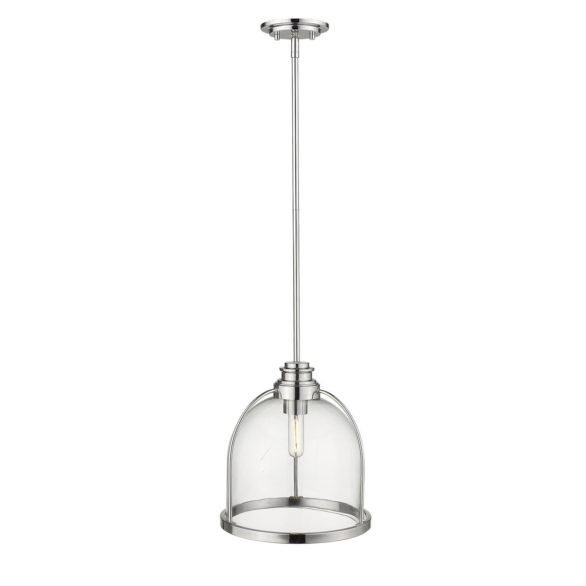 Shown in Polished Nickel finish and Clear glass and Clear, Dome Shaped Glass Globe shade