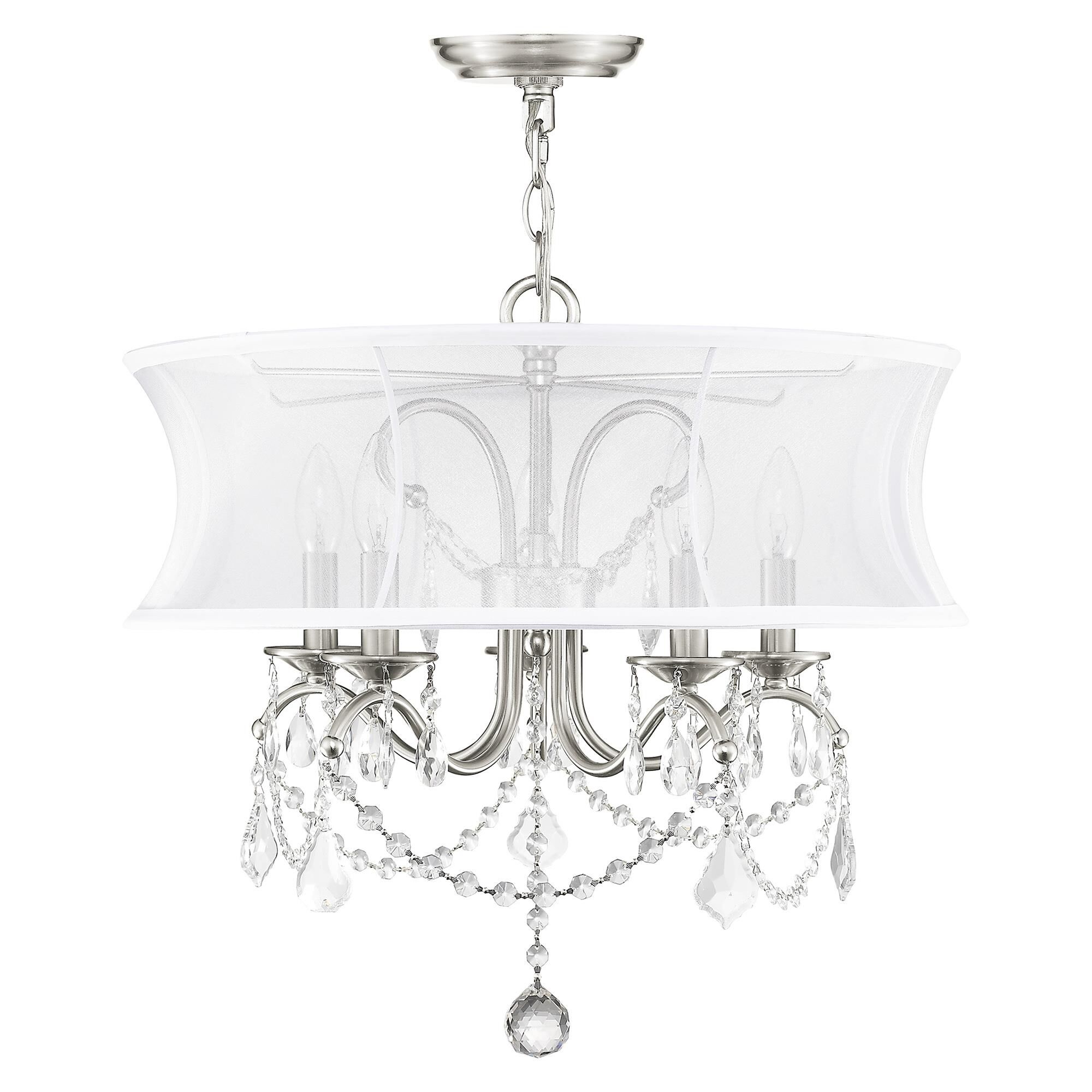 Shown in Brushed Nickel finish and Off White Silk Shimmer shade