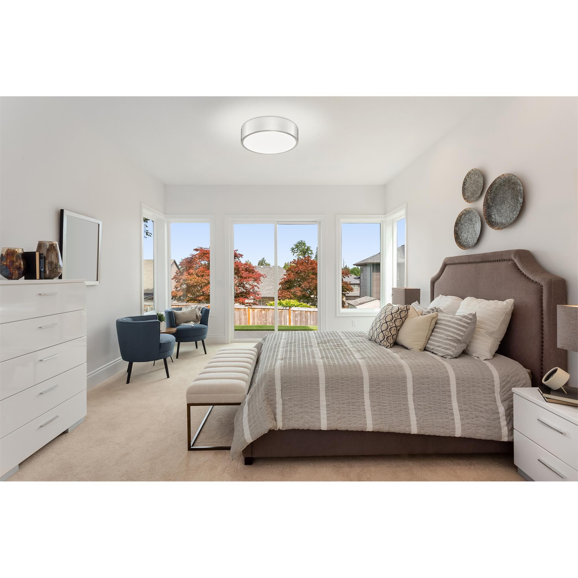 Shown in Brushed Nickel finish and Frosted glass and Frosted shade