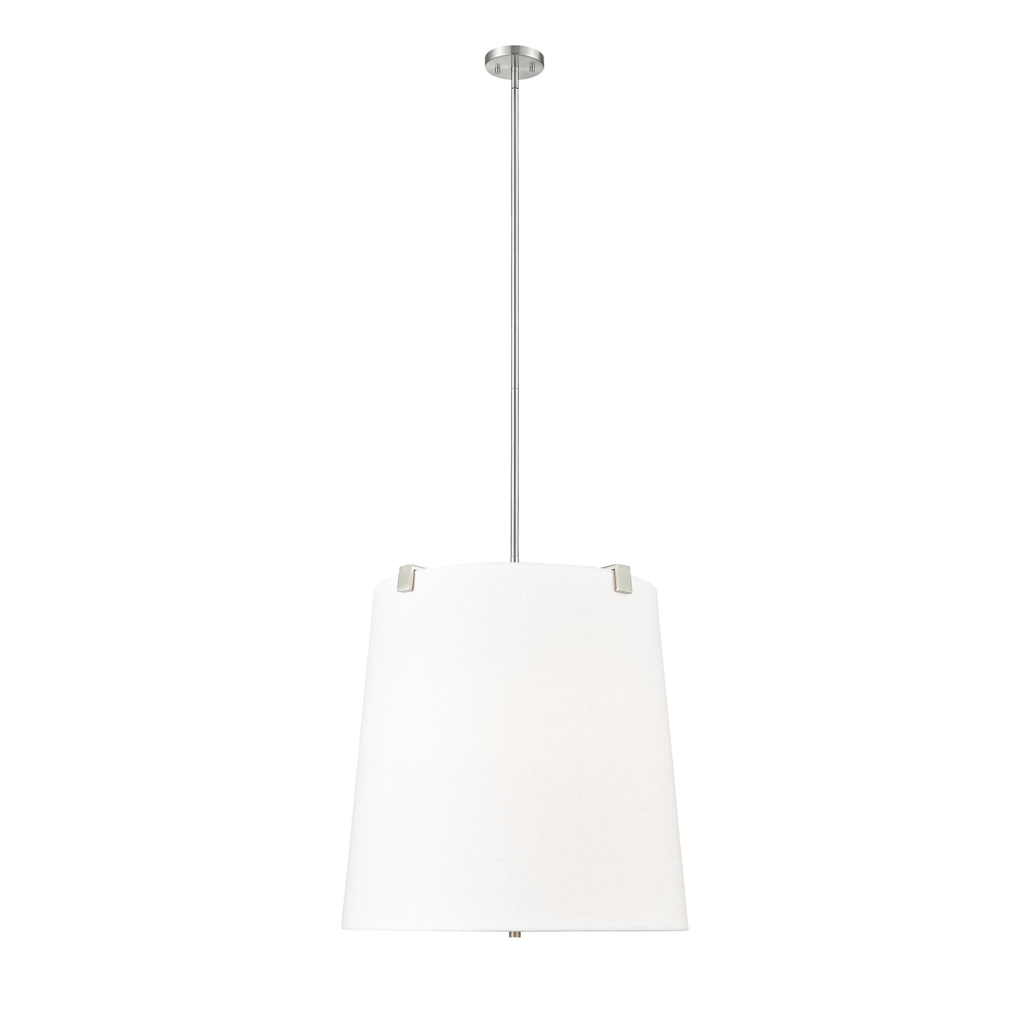 Shown in Brushed Nickel finish and White Linen glass and White Linen shade
