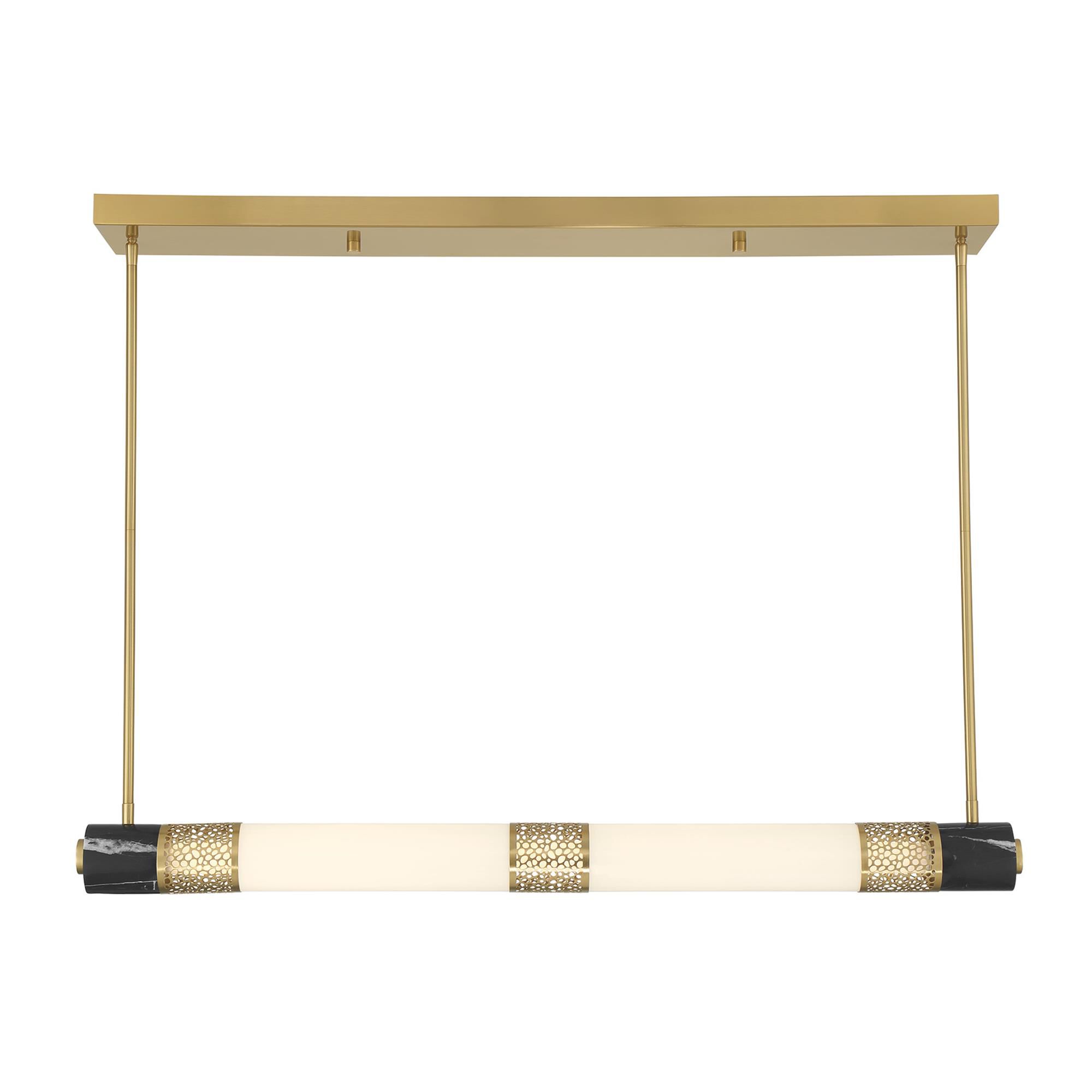 Shown in Warm Brass finish and White Opal glass and Black Marble accent