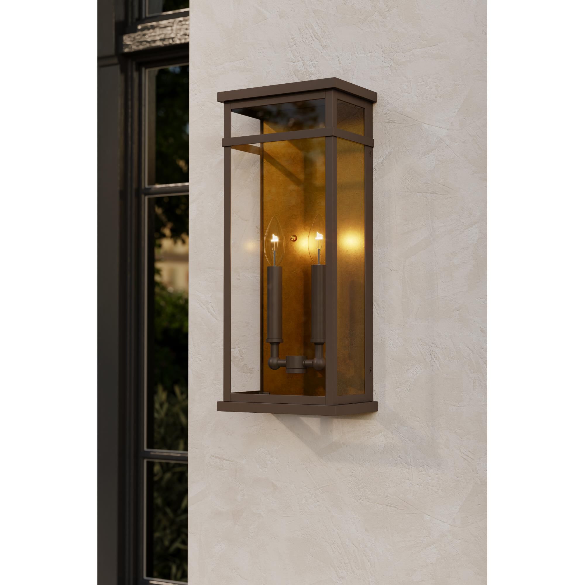 Shown in Painted Legacy Brass and Dark Bronze finish and Clear glass
