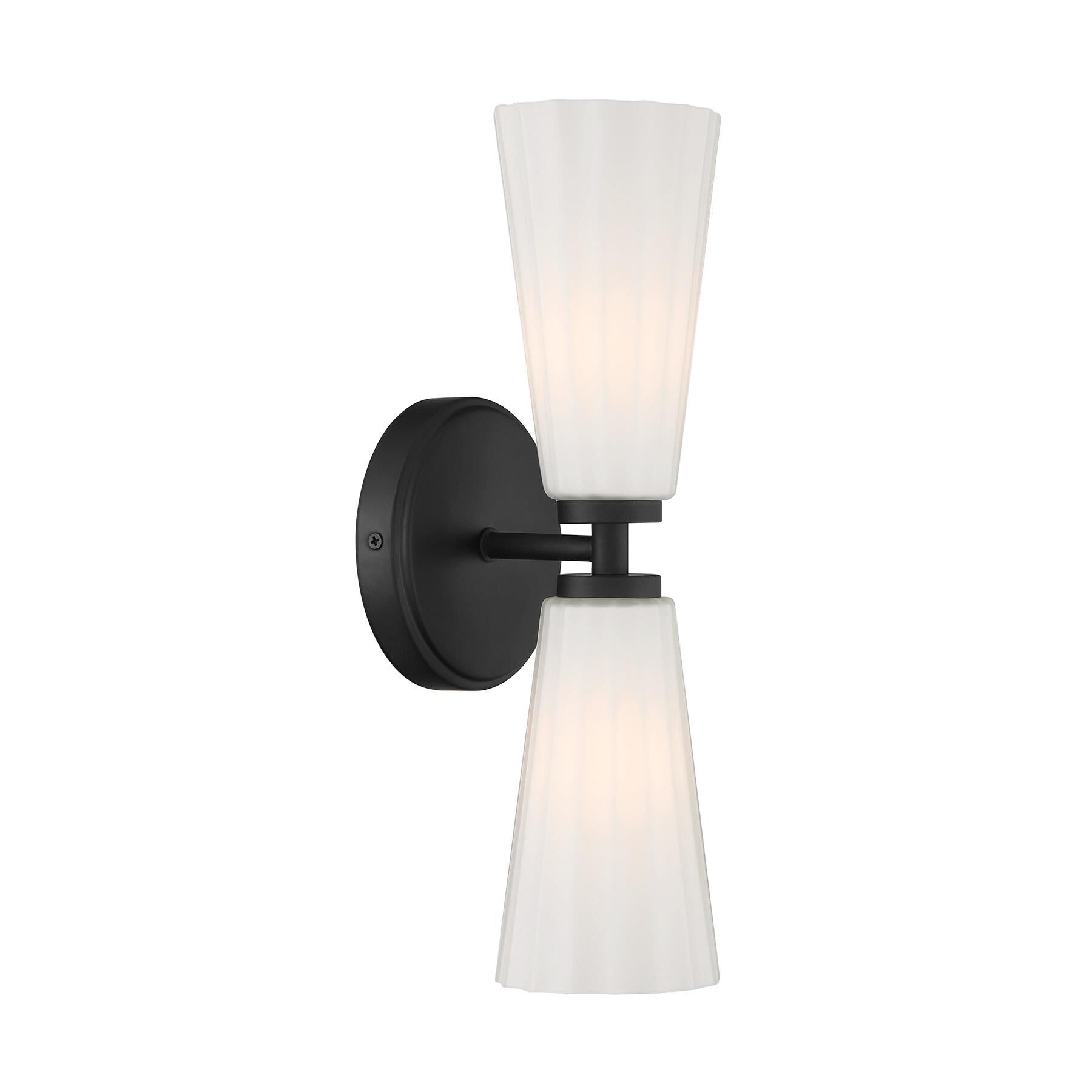Shown in Matte Black finish and White Fluted glass and Glass shade