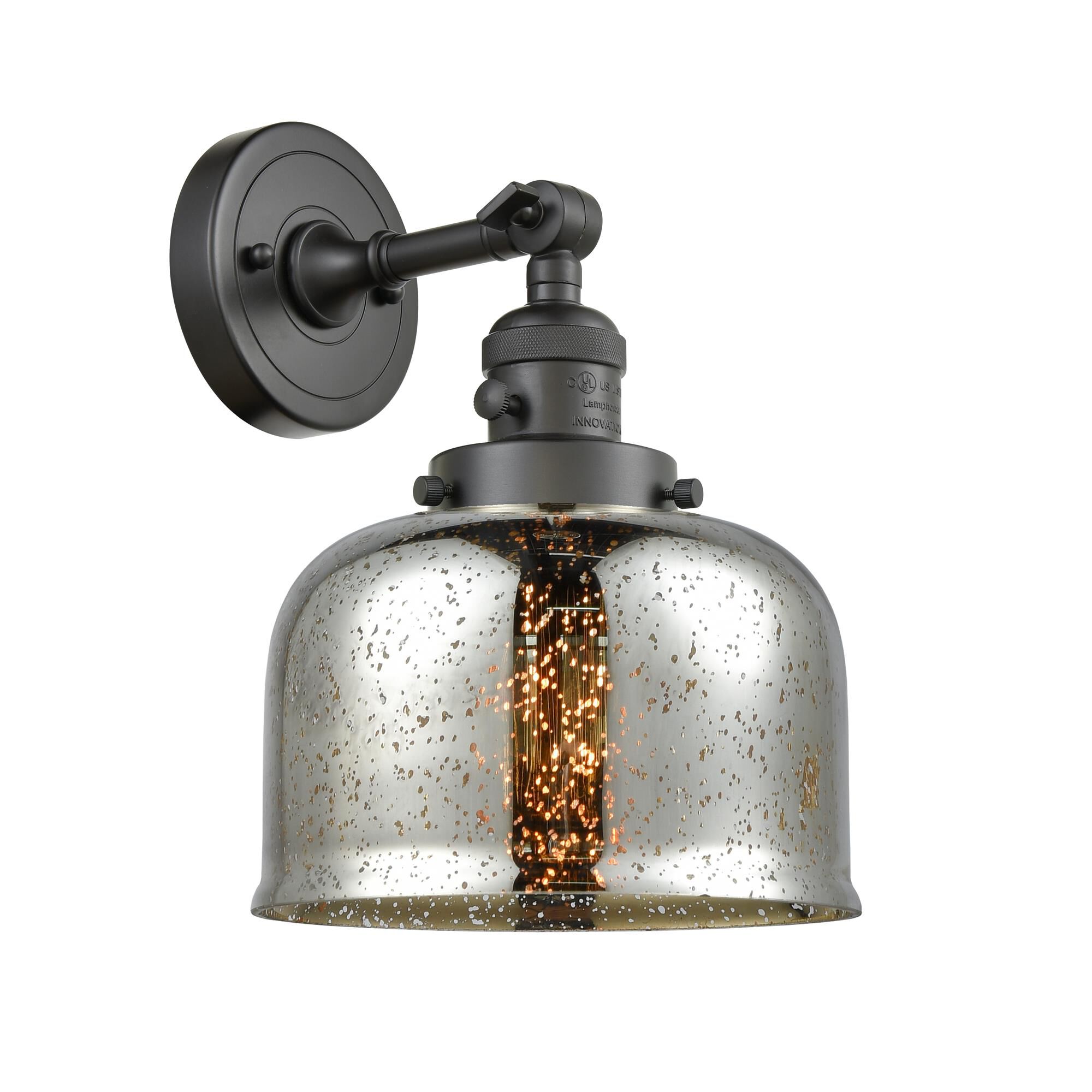 Shown in Oil Rubbed Bronze finish and Silver Plated Mercury Large Bell glass and Switch on Socket accent