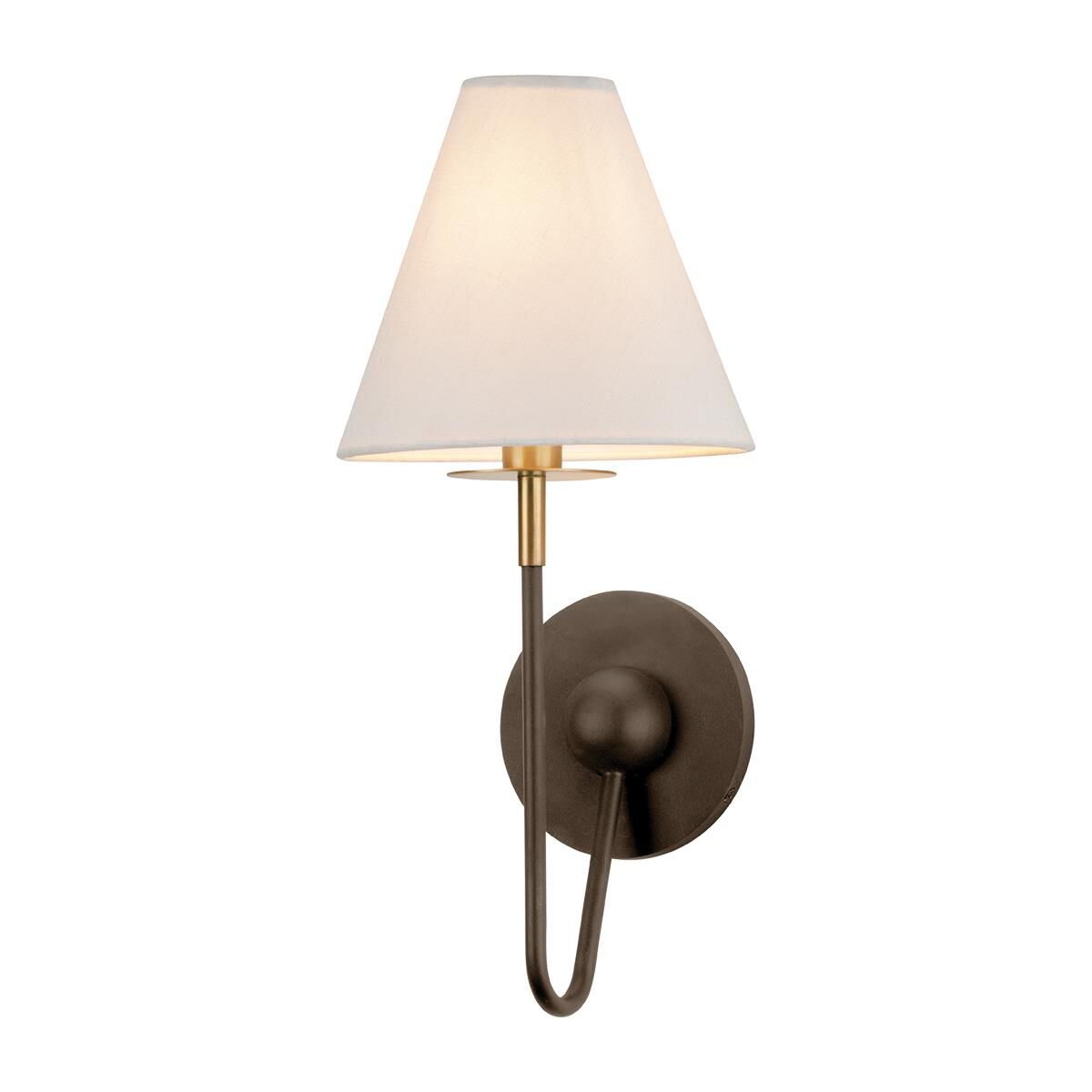 Shown in Aged Brass and Bronze finish and White Linen shade