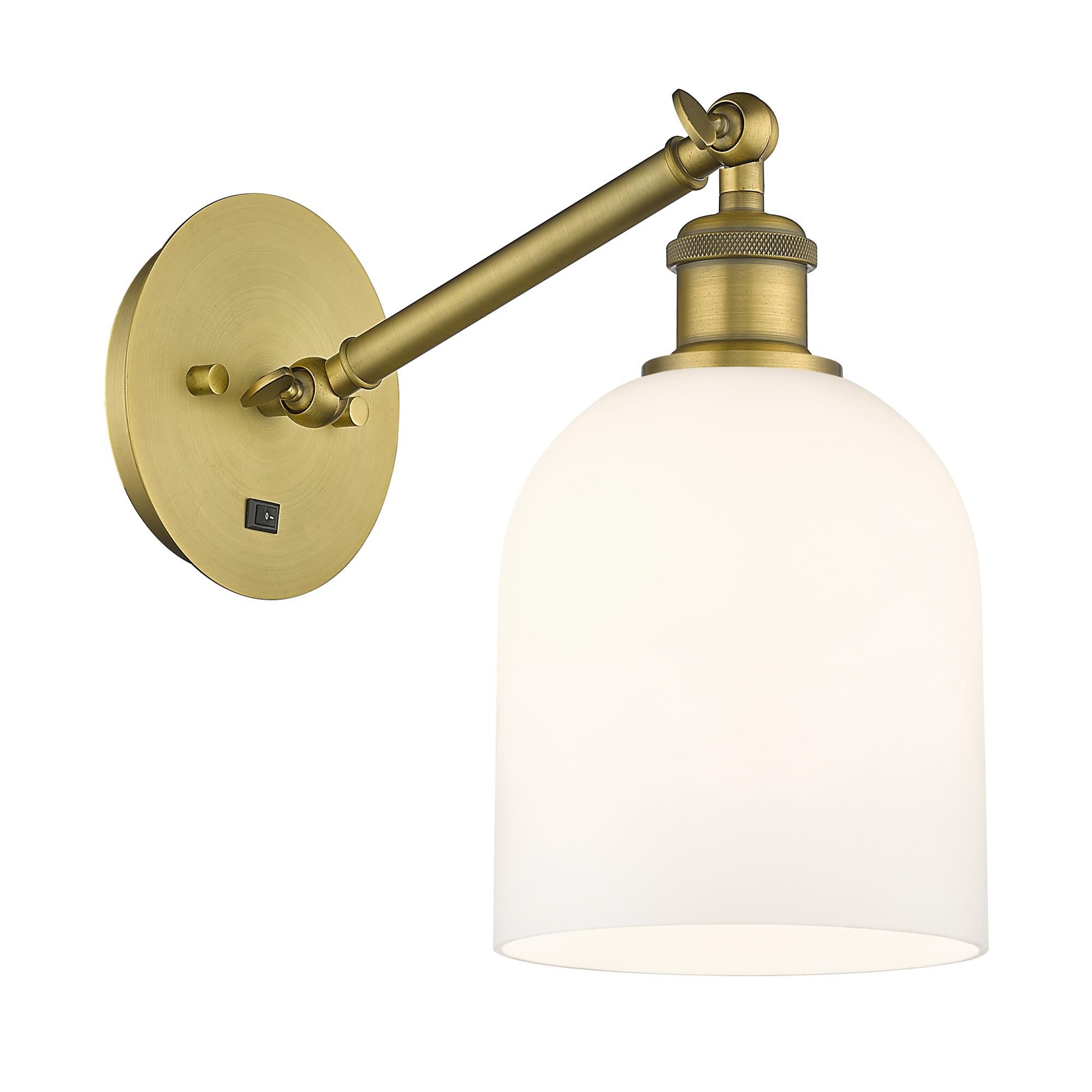 Shown in Brushed Brass finish and Gloss White glass
