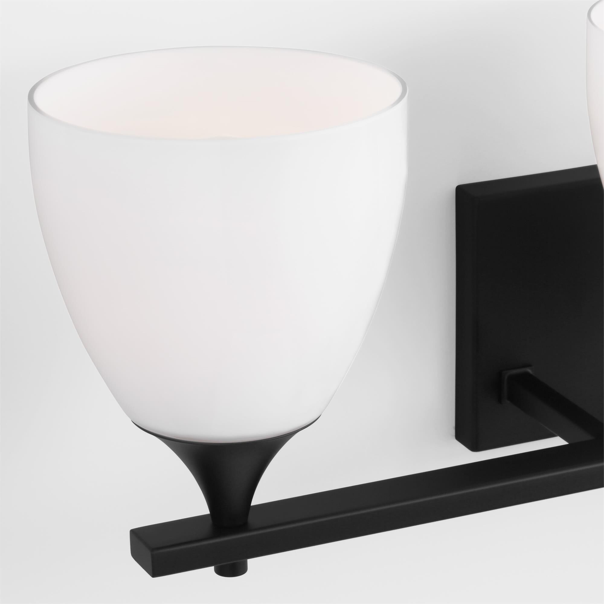 Shown in Midnight Black finish and Milk glass